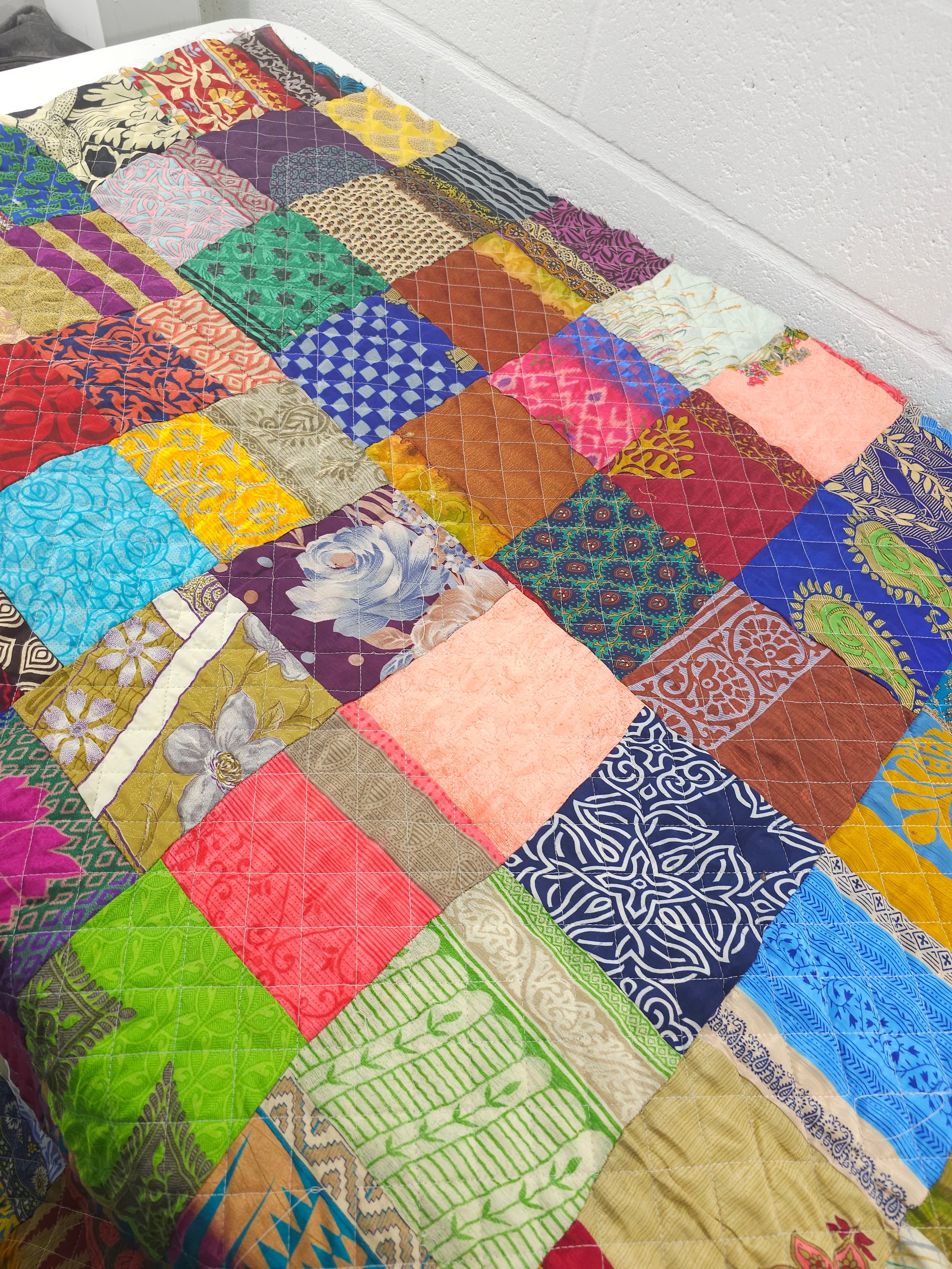 Multicolour Silk Patchwork Quilted Cotton