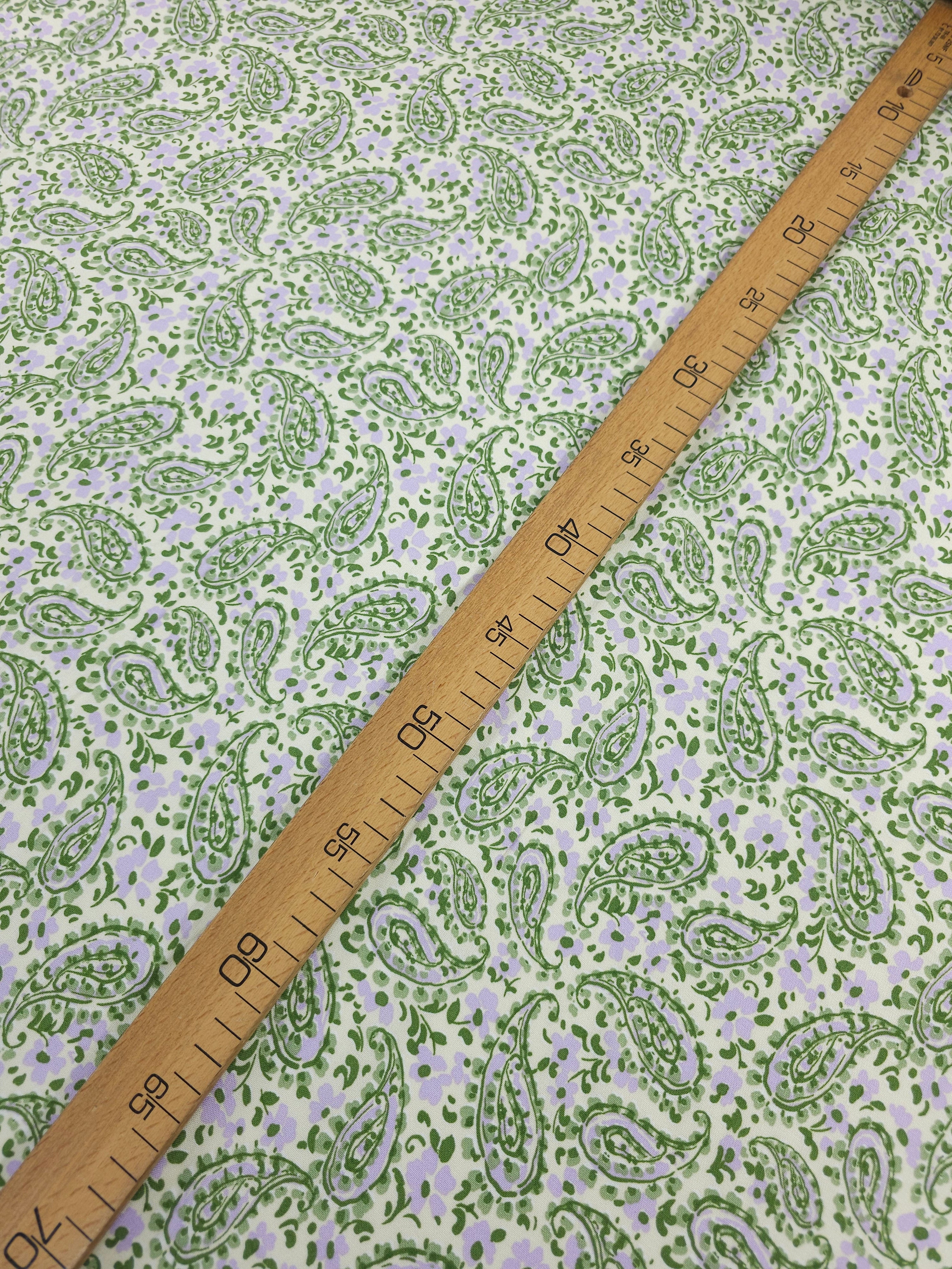 Green/Lilac Paisley Floral Viscose Challis