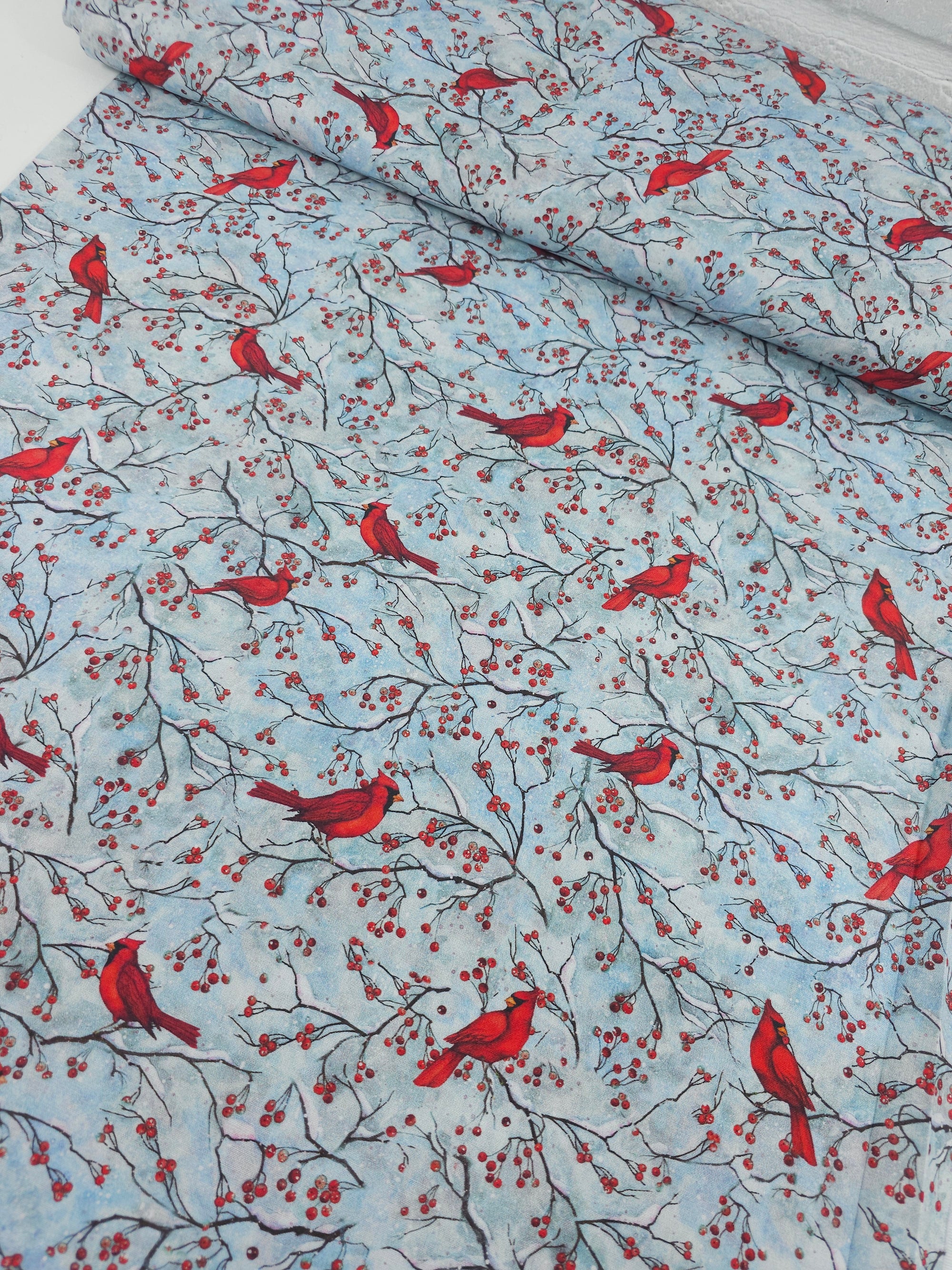 Snowy Cardinal Berries 100% Cotton