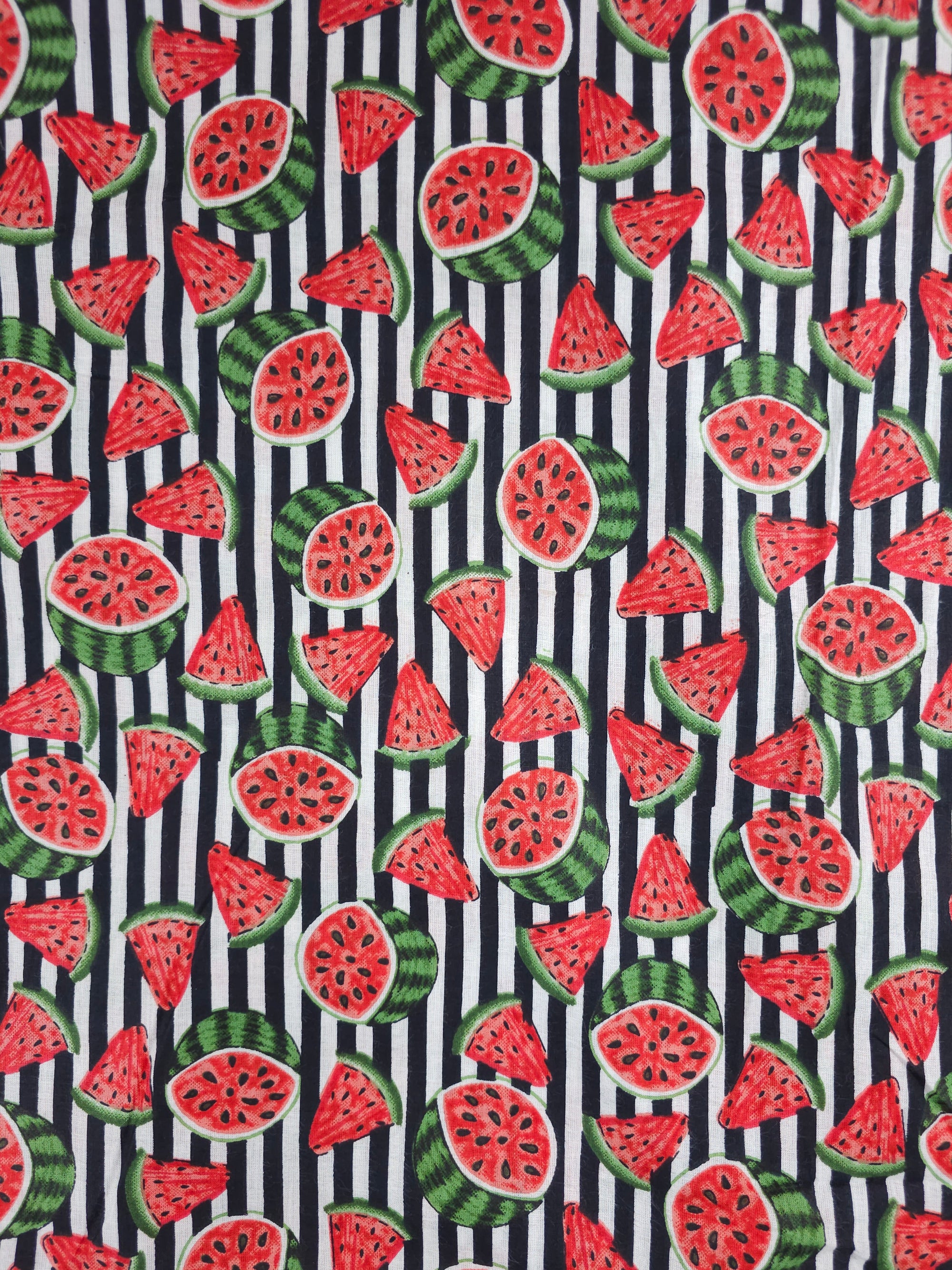 Black Watermelon Stripe Lightweight Cambric Cotton