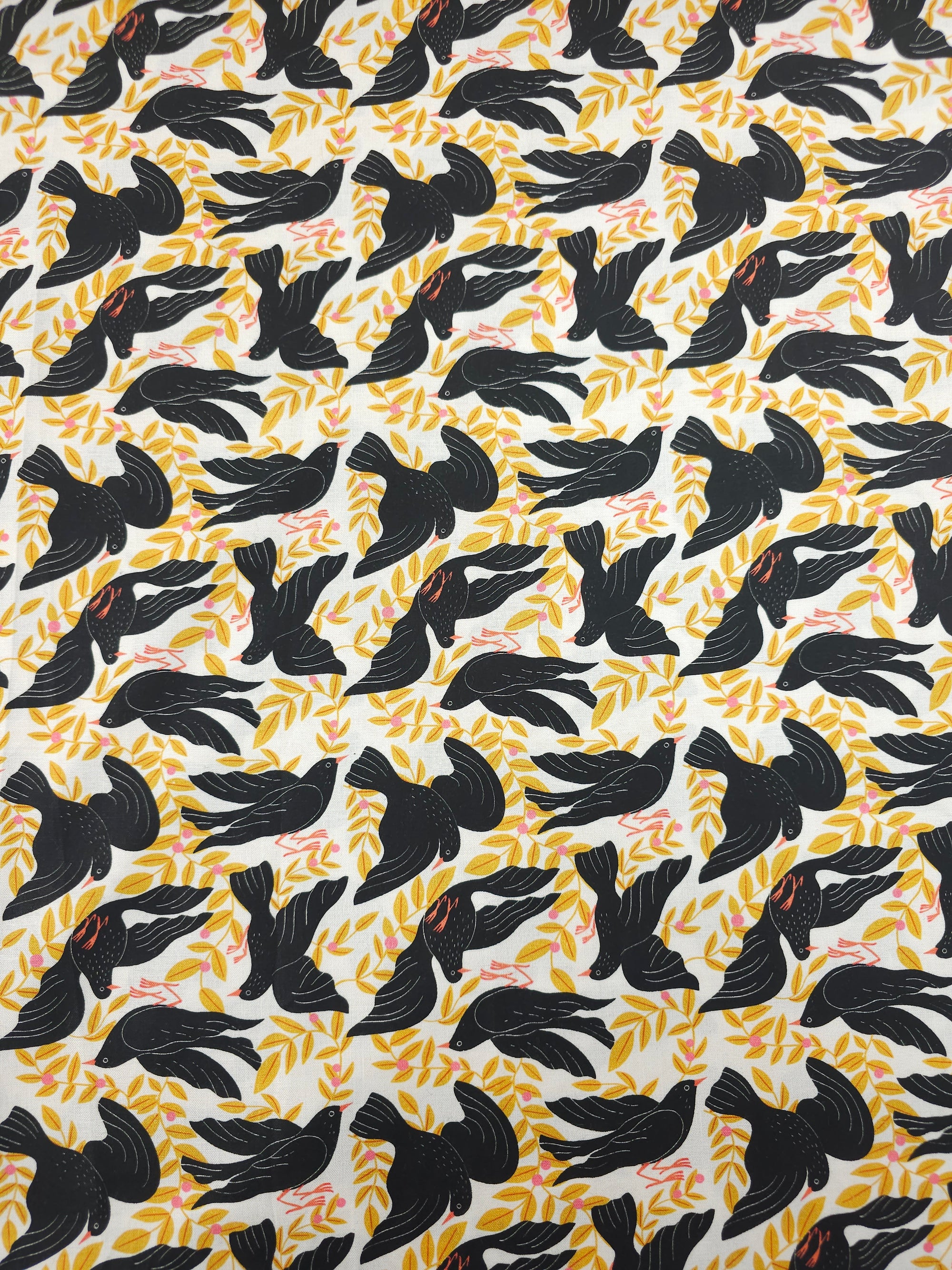Marigold/Black Floral Fauna 100% Cotton