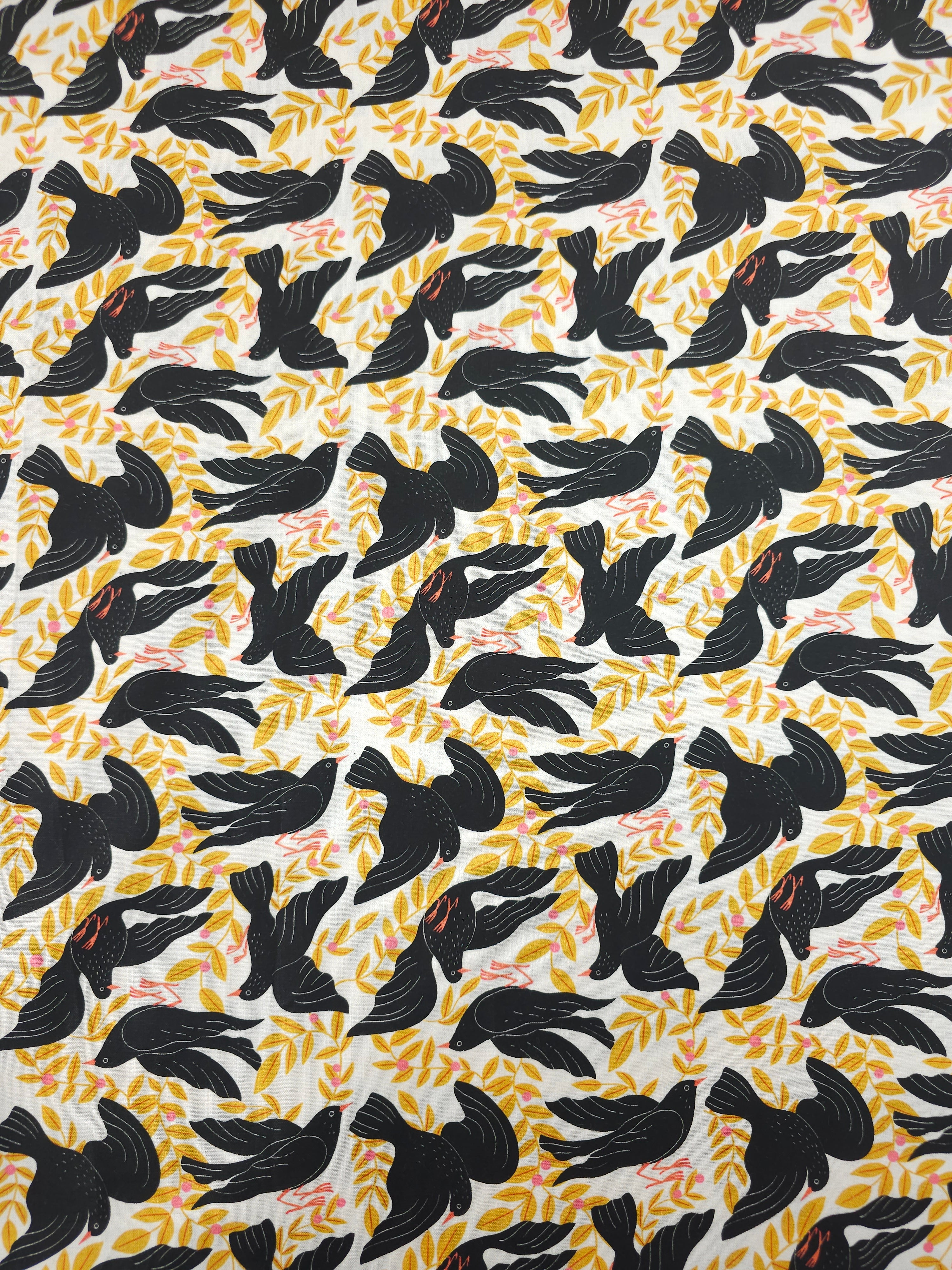 Marigold/Black Floral Fauna 100% Cotton