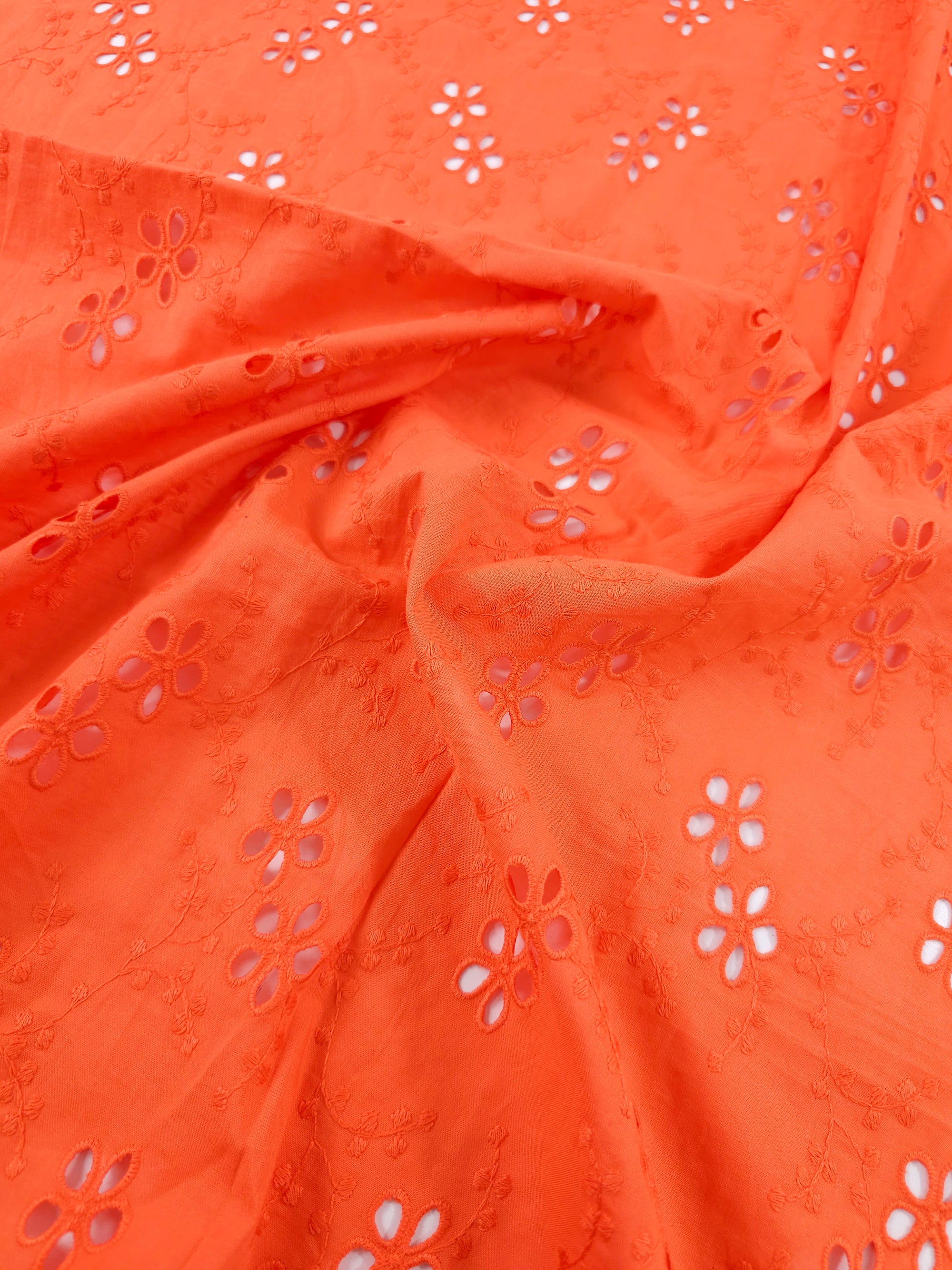 Cool Orange Flower Trail Cotton Poplin Broderie Anglaise