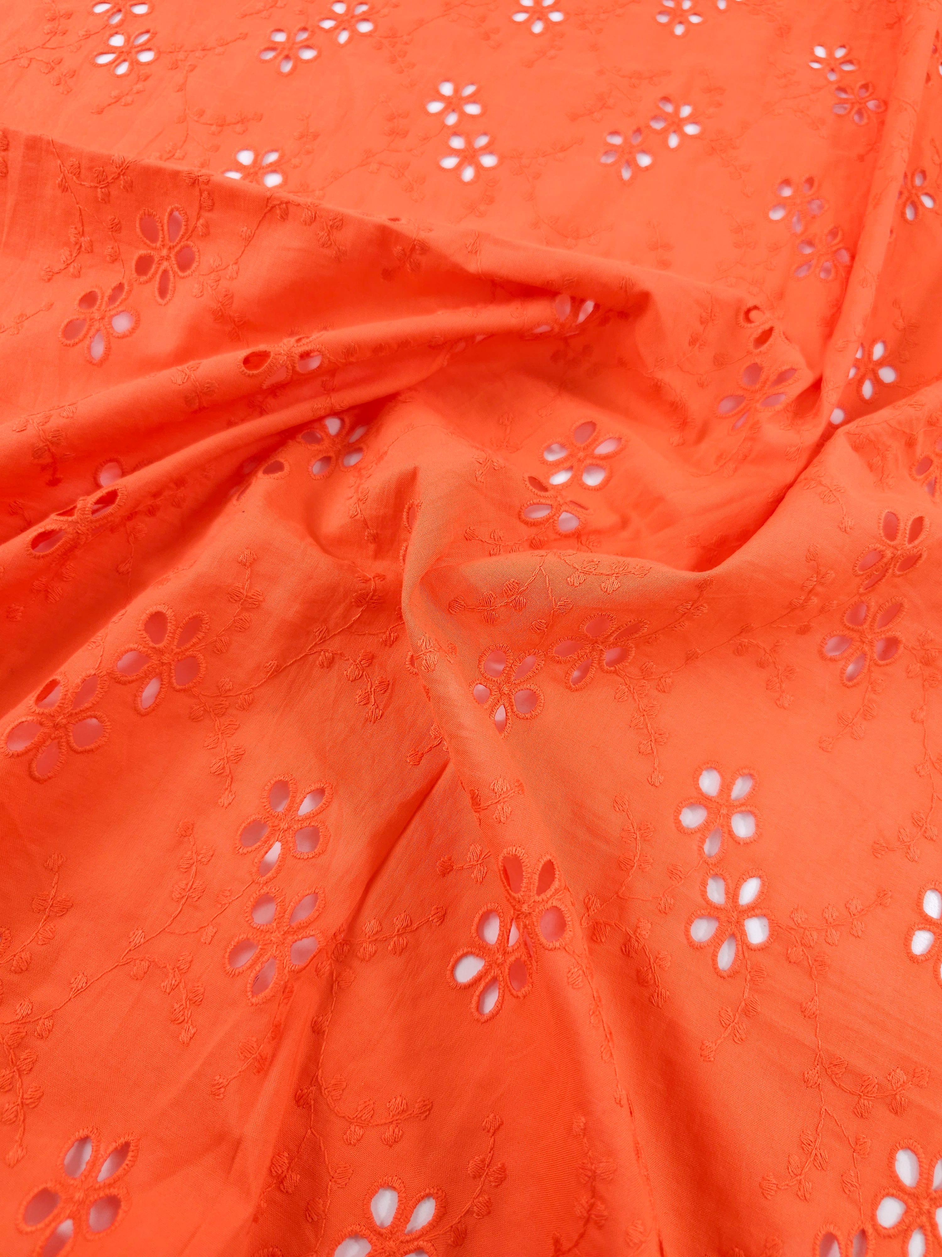 Cool Orange Flower Trail Cotton Poplin Broderie Anglaise