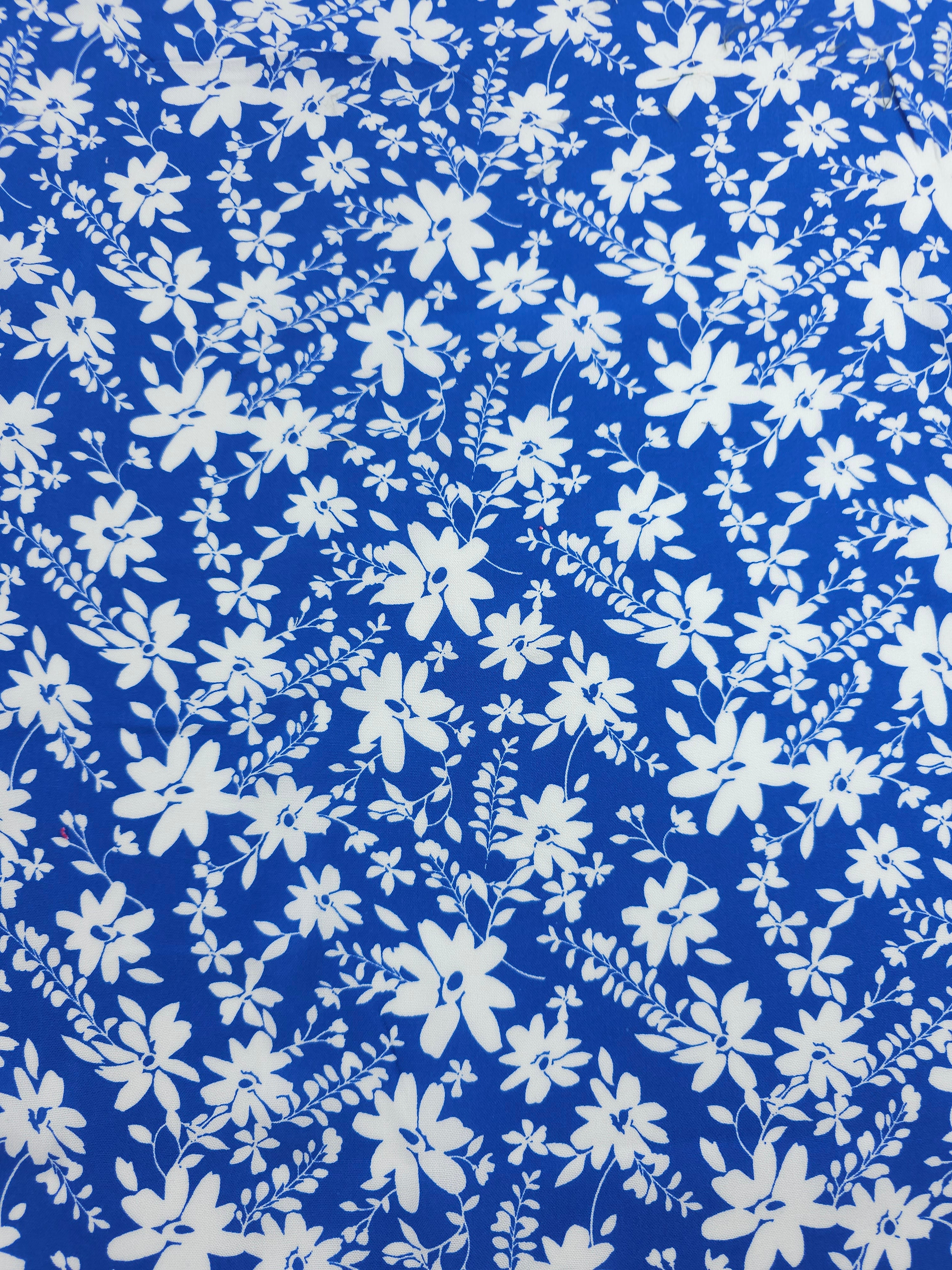 Blue/White Harvest Floral Viscose Challis