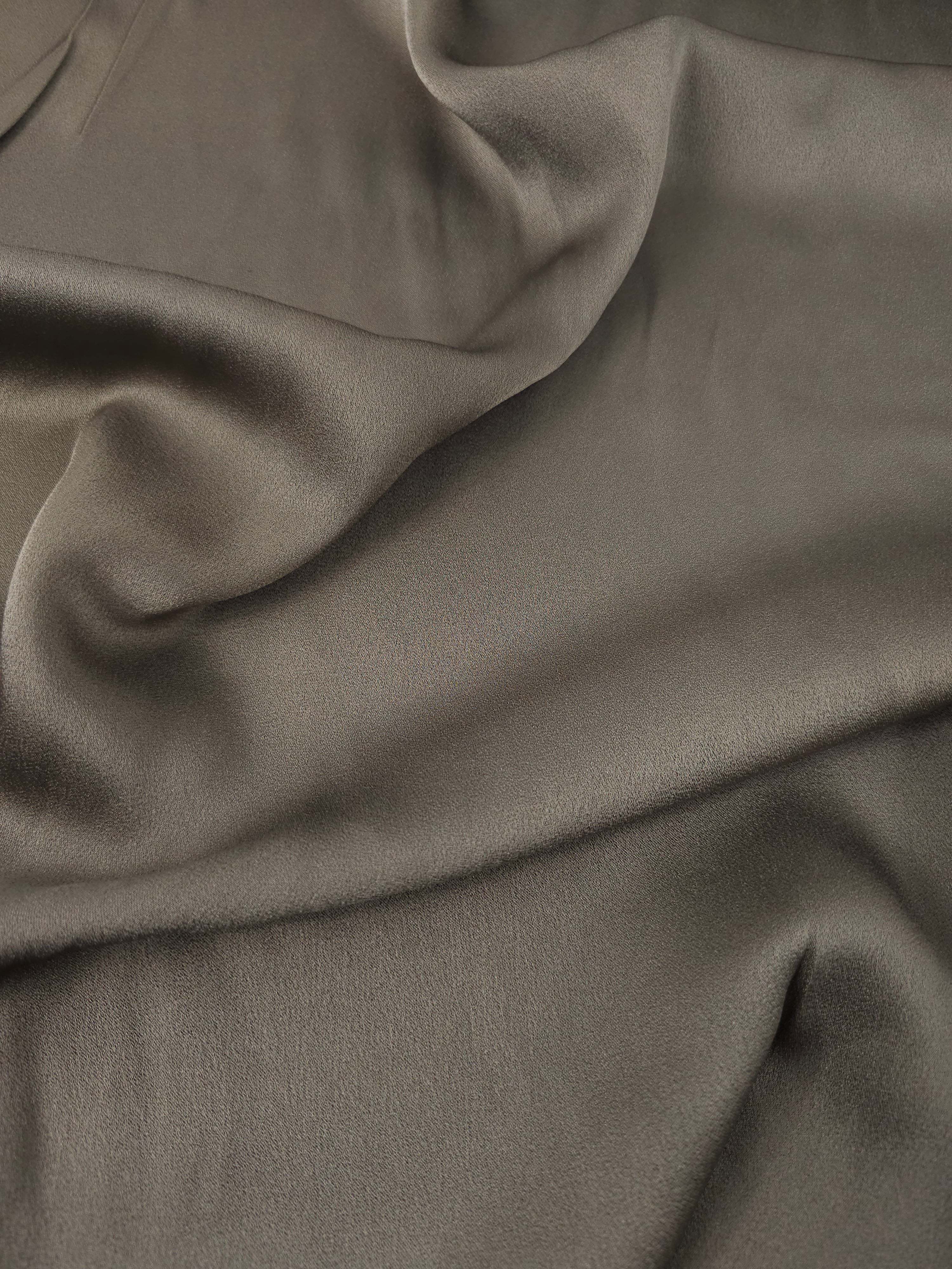 Taupe Washed Crinkle Matte Satin