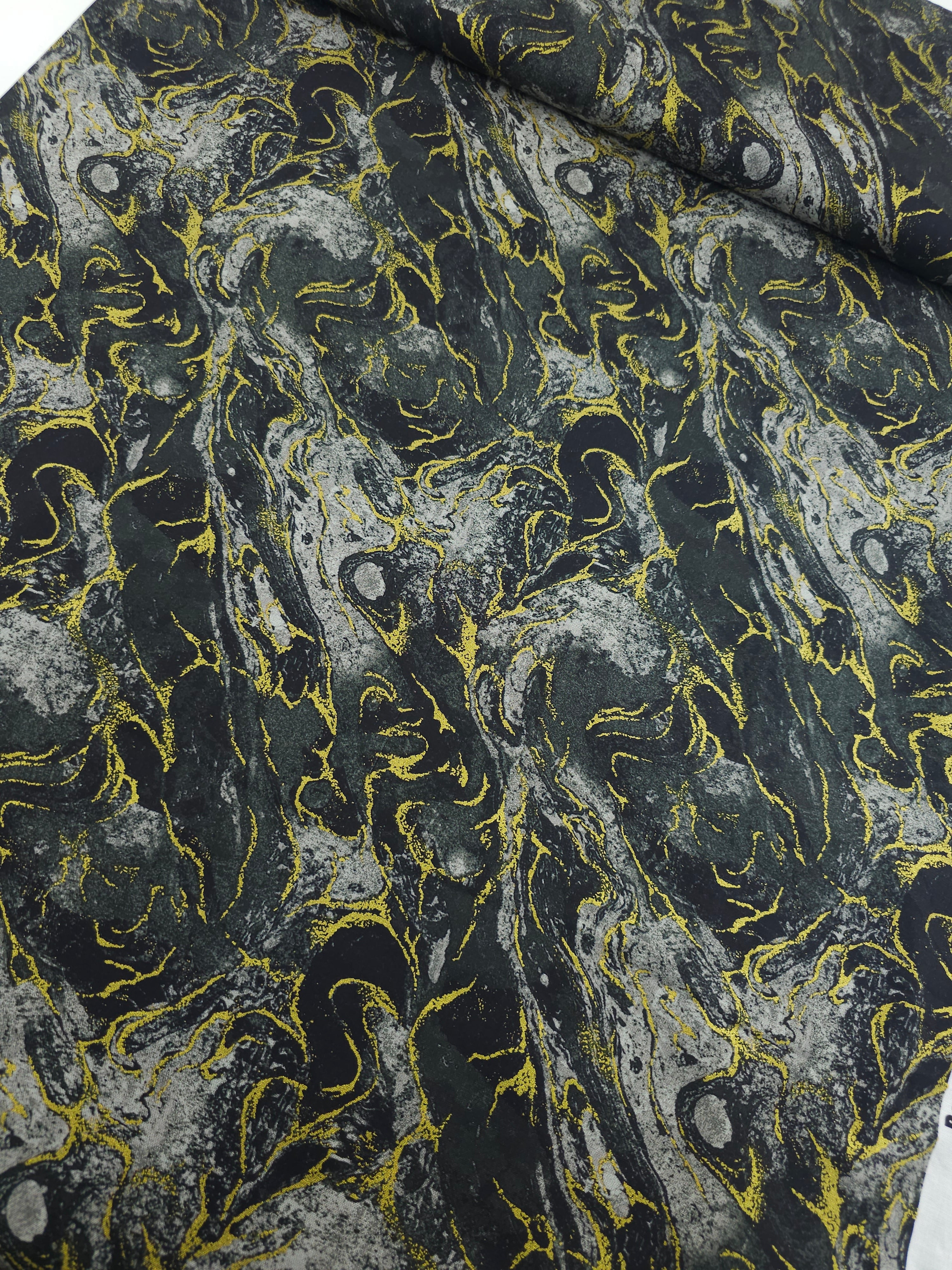 Charcoal/Gold Marble 100% Cotton - Benartex
