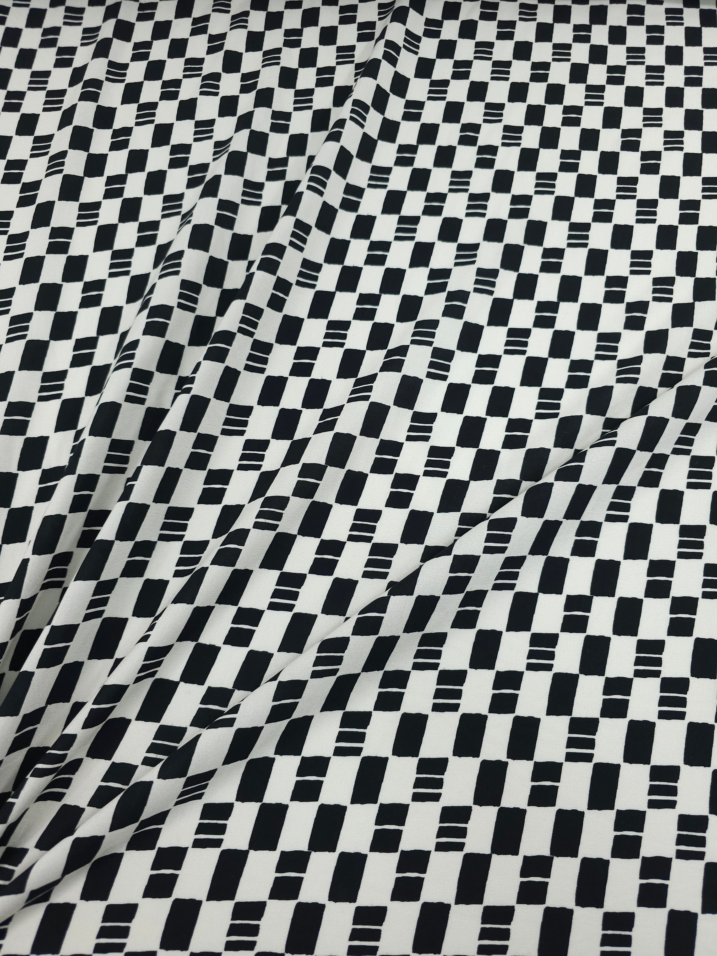 Off-White/Black Checkerboard Viscose Challis