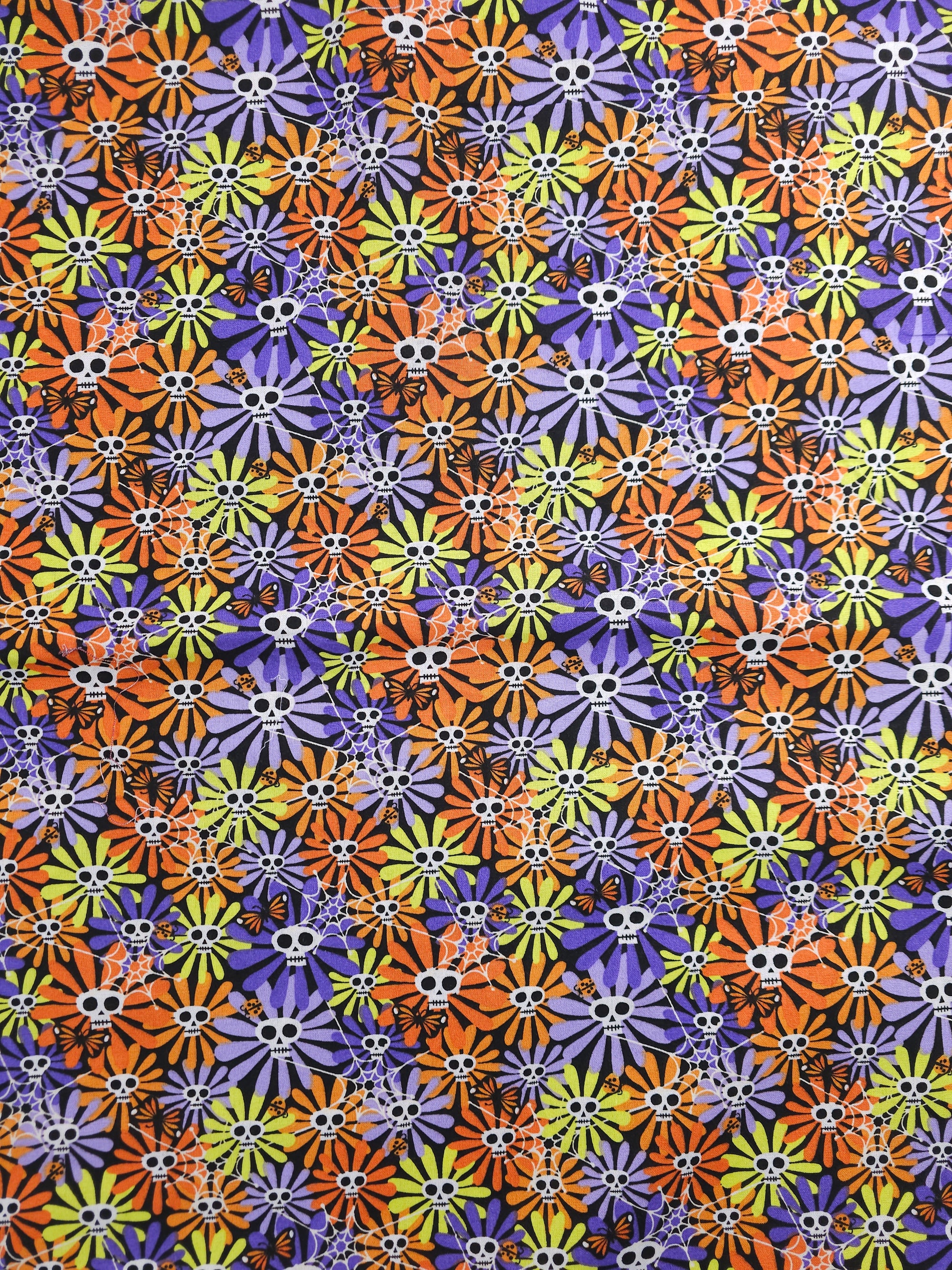 Day Of The Dead Daises Cotton - 4.3m Piece