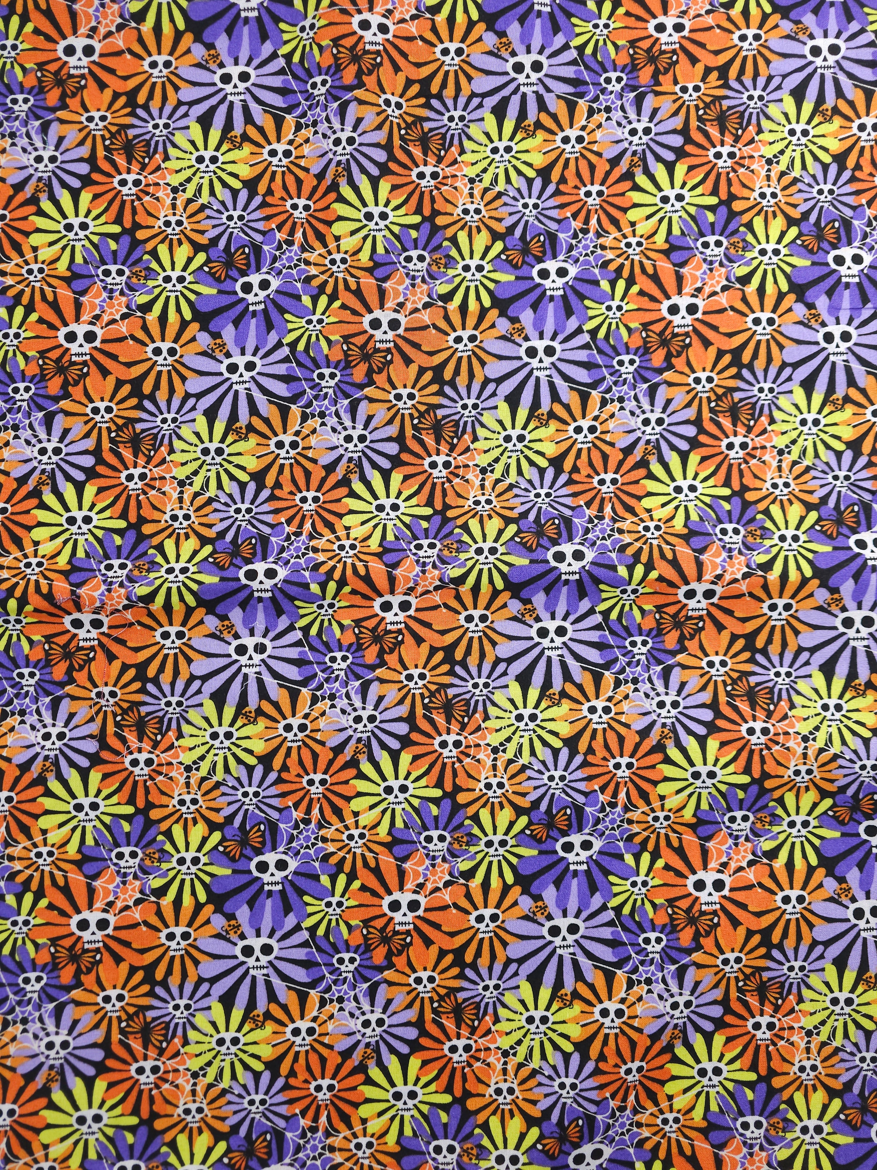 Day Of The Dead Daises Cotton - 4.3m Piece