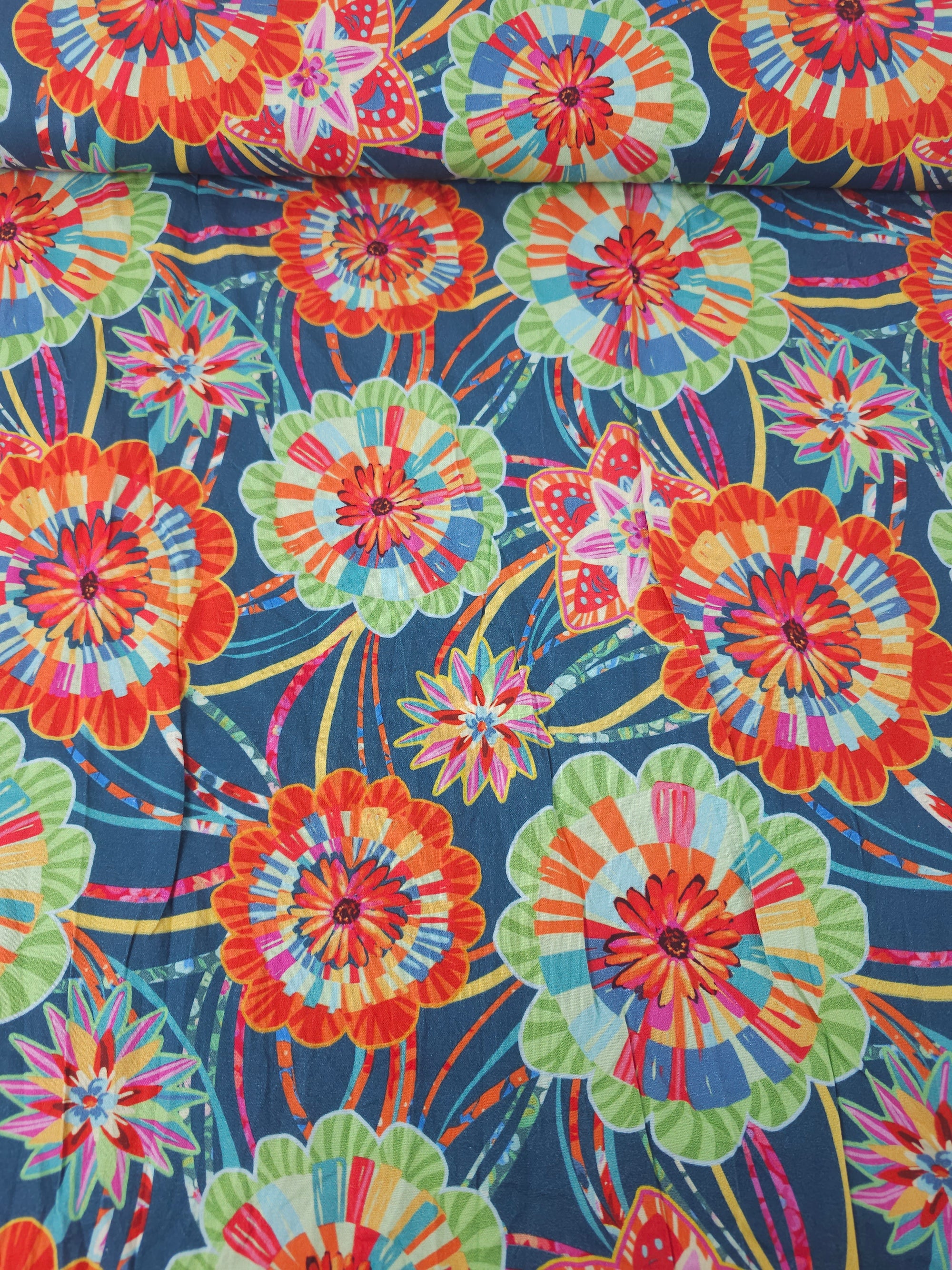 Petrol Blue Mandala Festival 100% Cotton - Odile Bailloeul