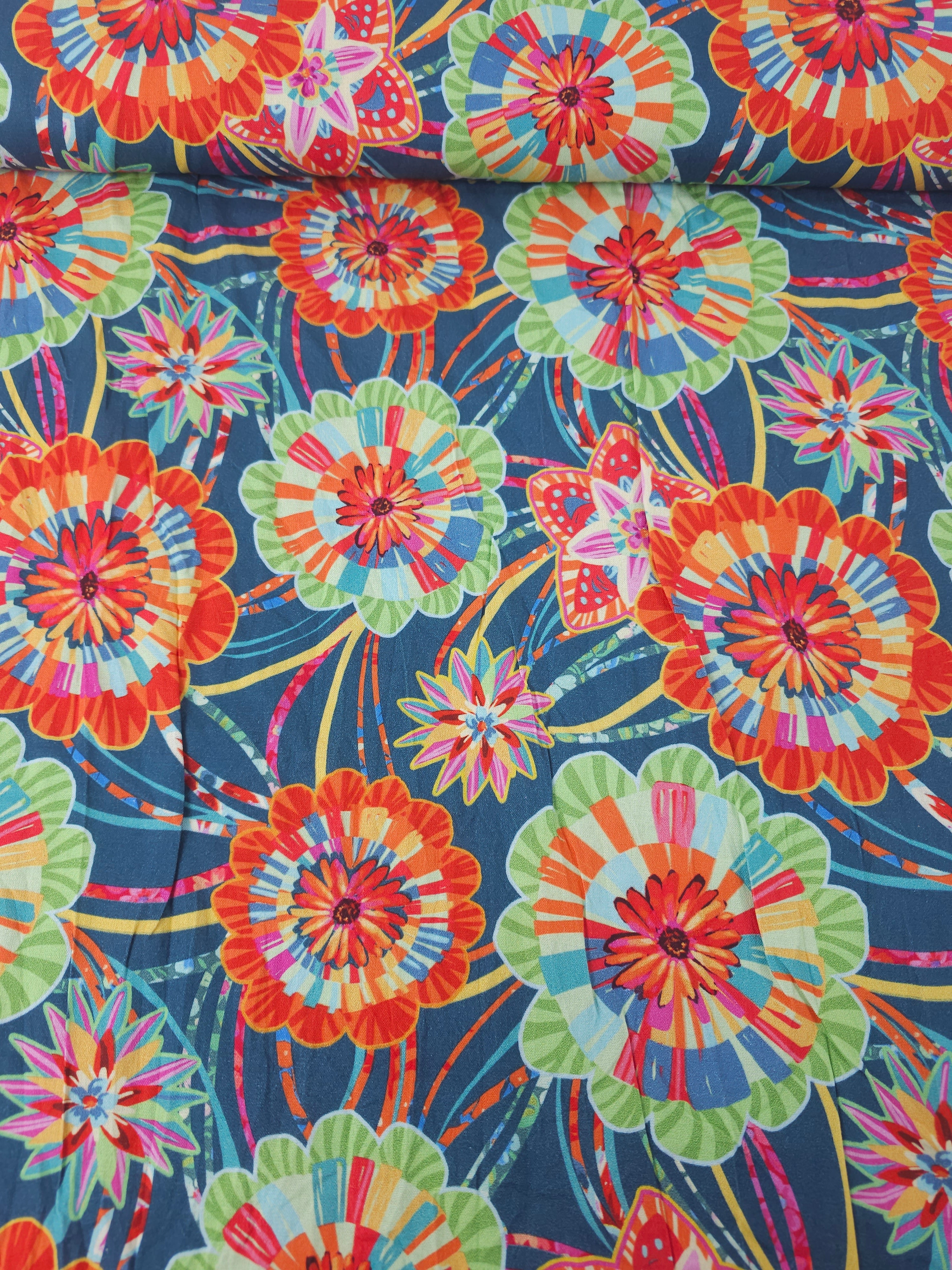 Petrol Blue Mandala Festival 100% Cotton - Odile Bailloeul