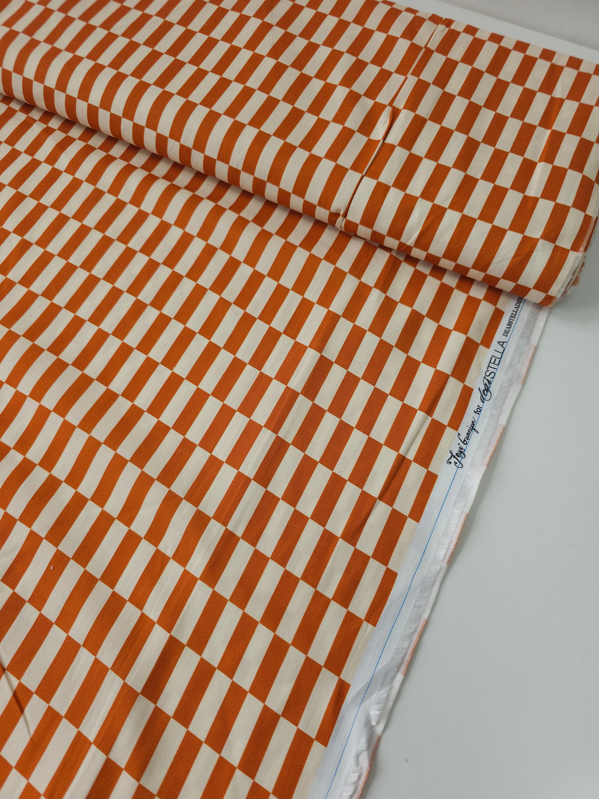 Rusty Orange Rectangle Check 100% Cotton
