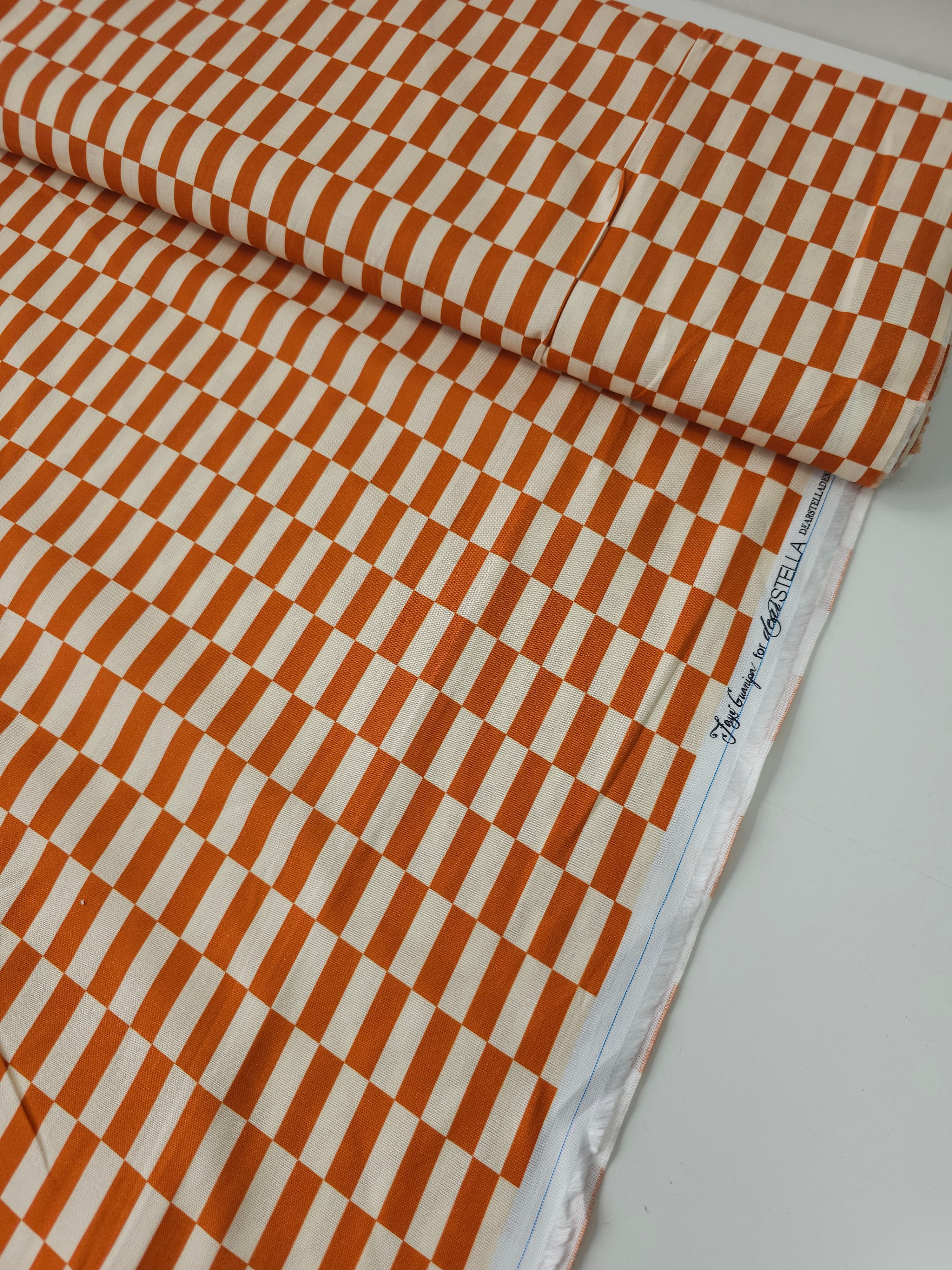Rusty Orange Rectangle Check 100% Cotton