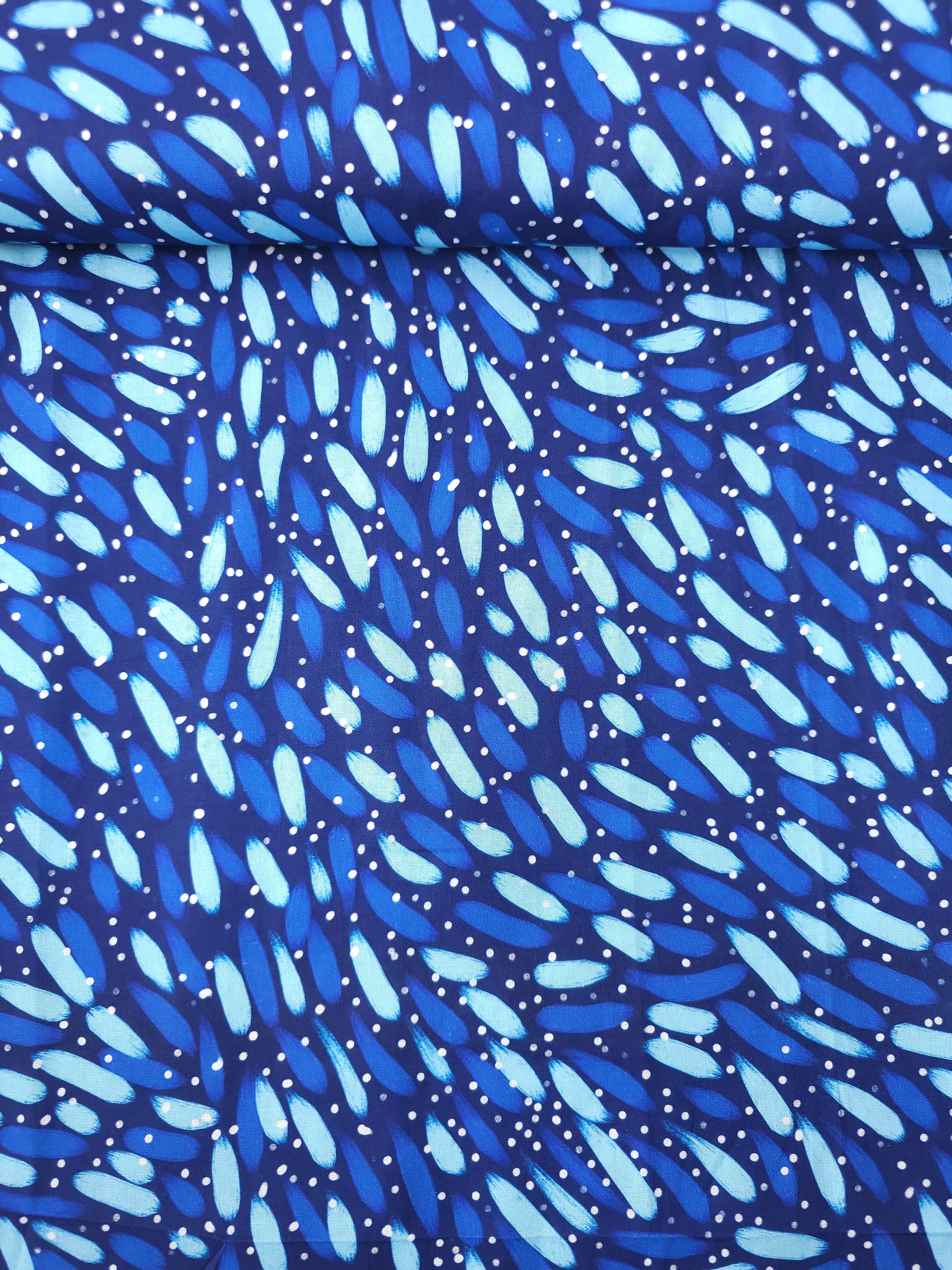 Blue Polka Brushstroke 100% Cotton
