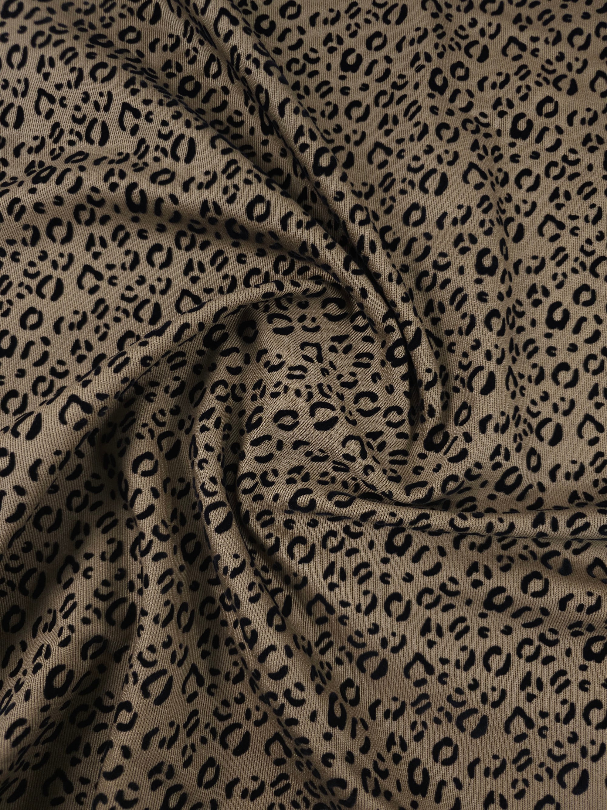 Tan Beige Ditsy Leopard Velvet Burnout Denim