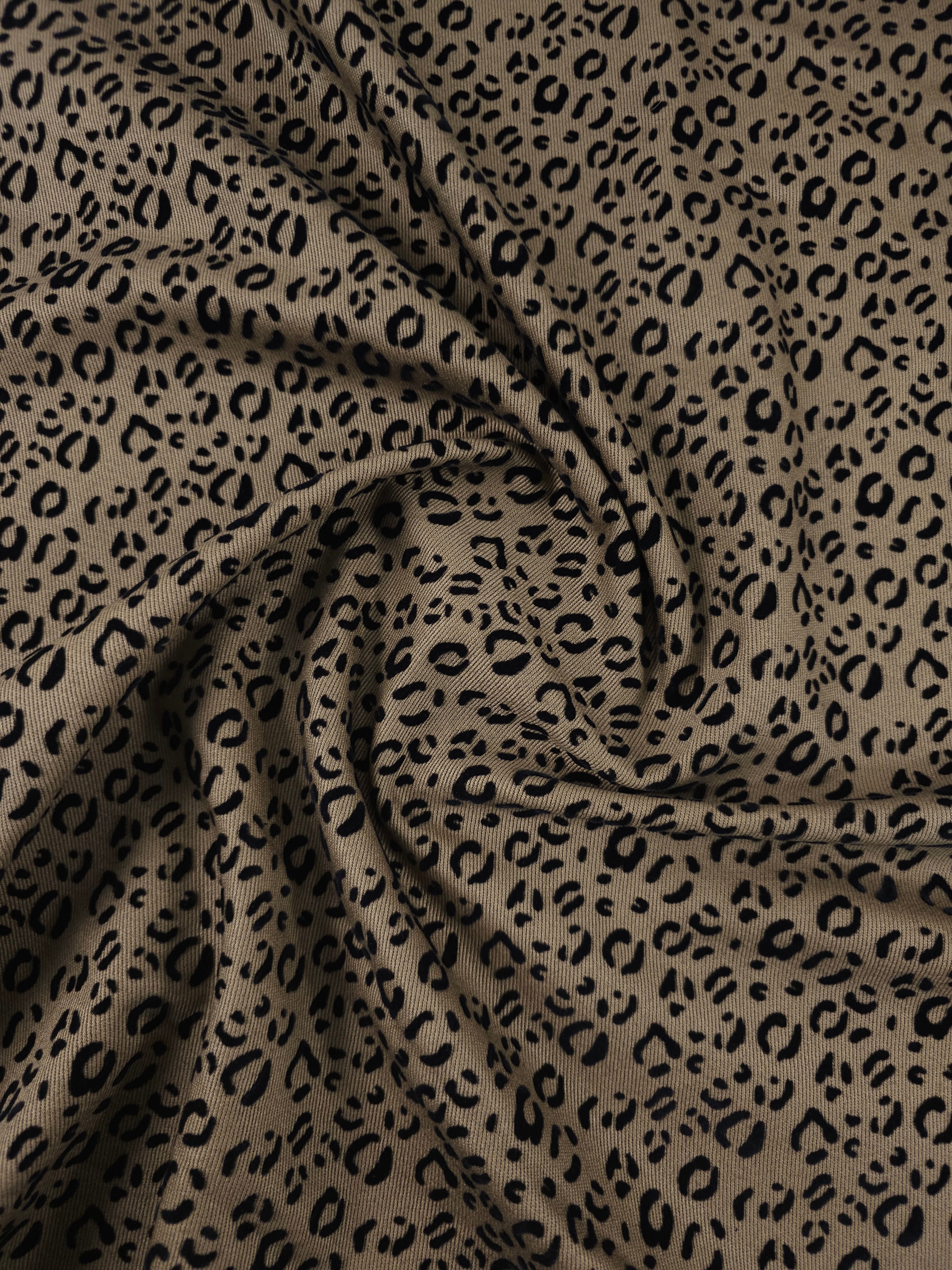 Tan Beige Ditsy Leopard Velvet Burnout Denim