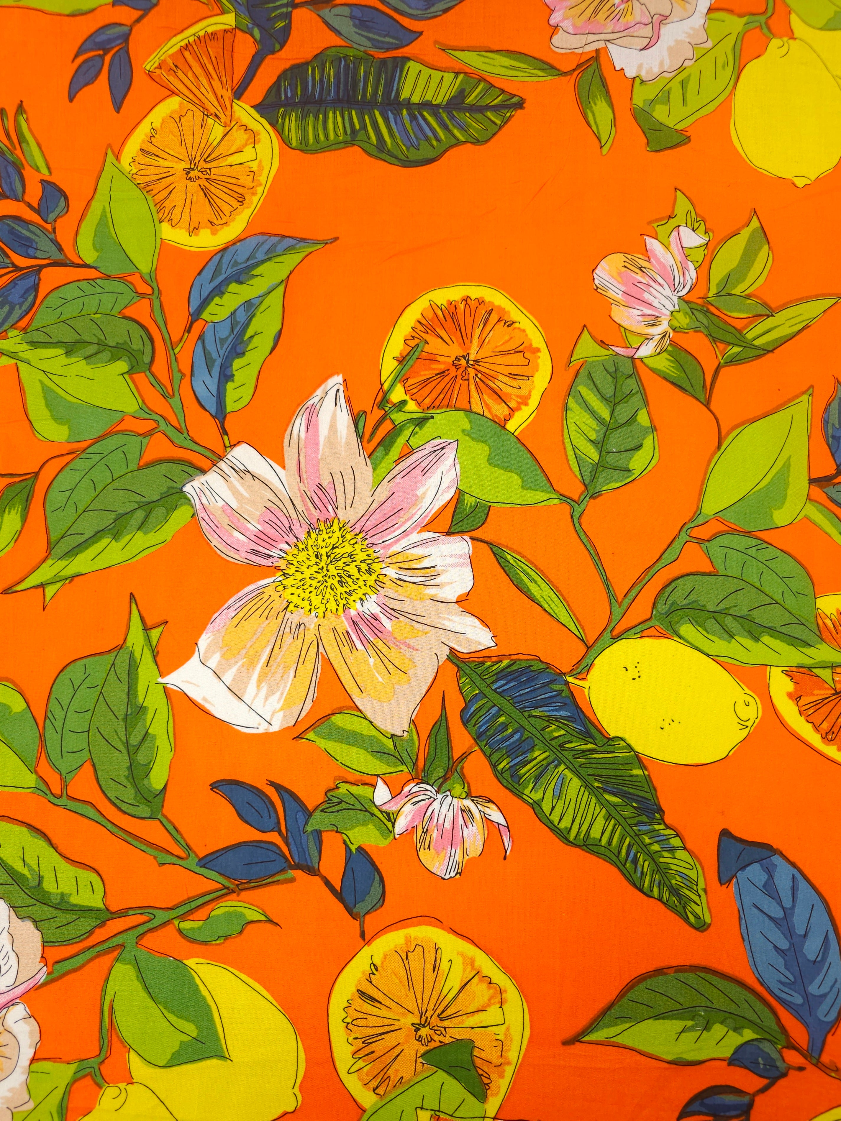 Orange Lemon Floral Slice Viscose Voile