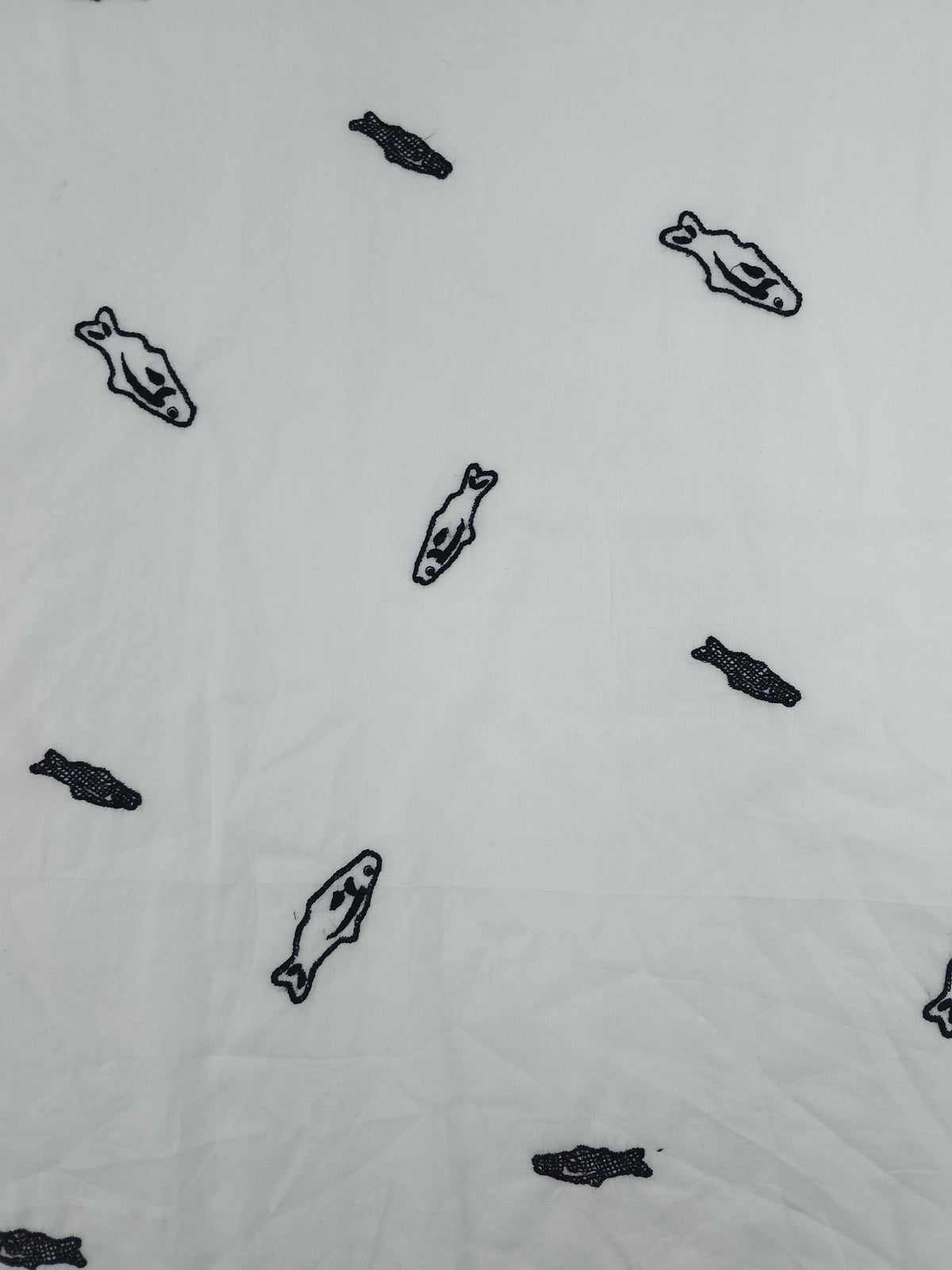 White/Black Embroidered Fish Cotton Voile