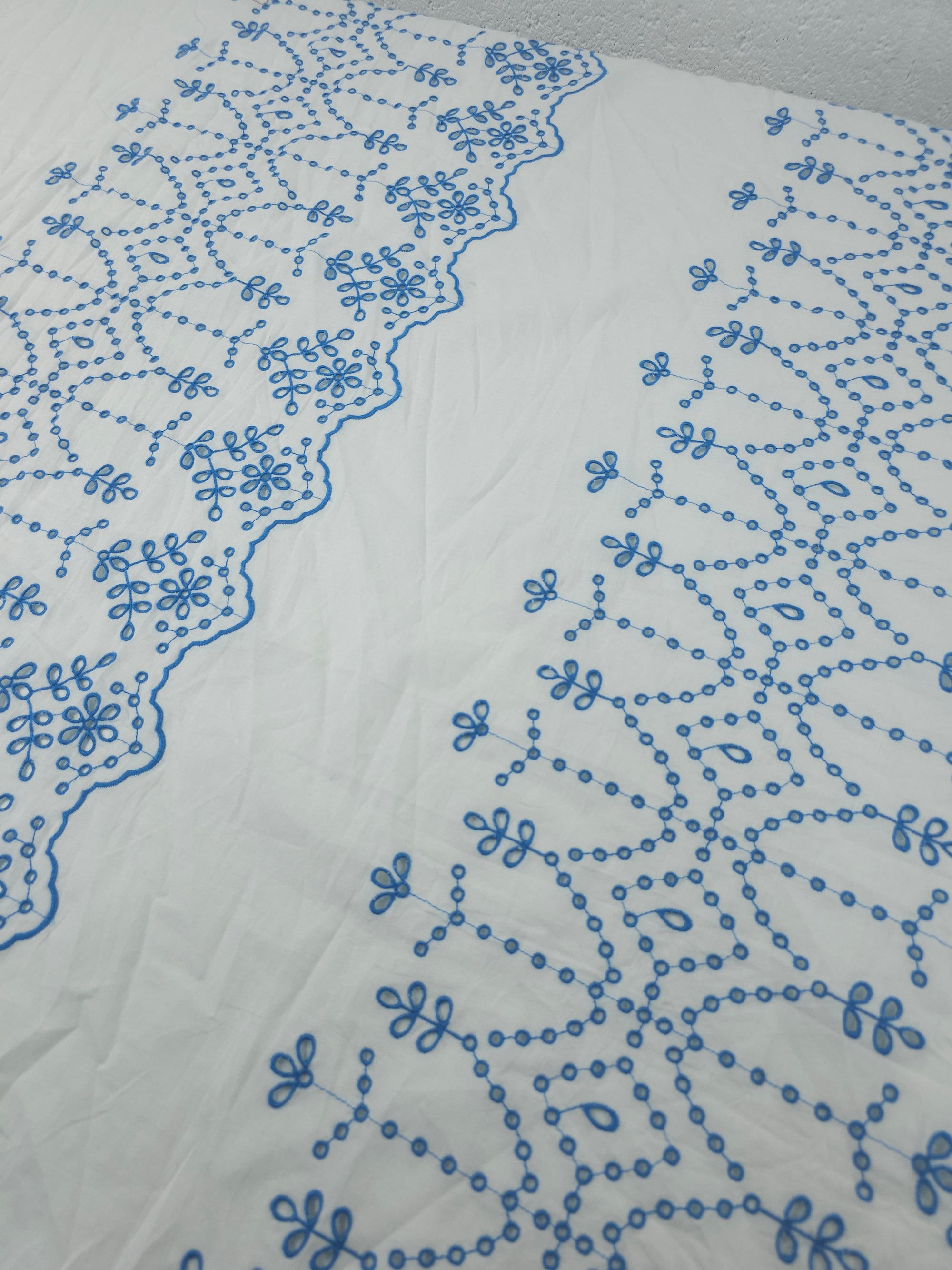 Lavender Blue Border Stripes Cambric Cotton Broderie Anglaise