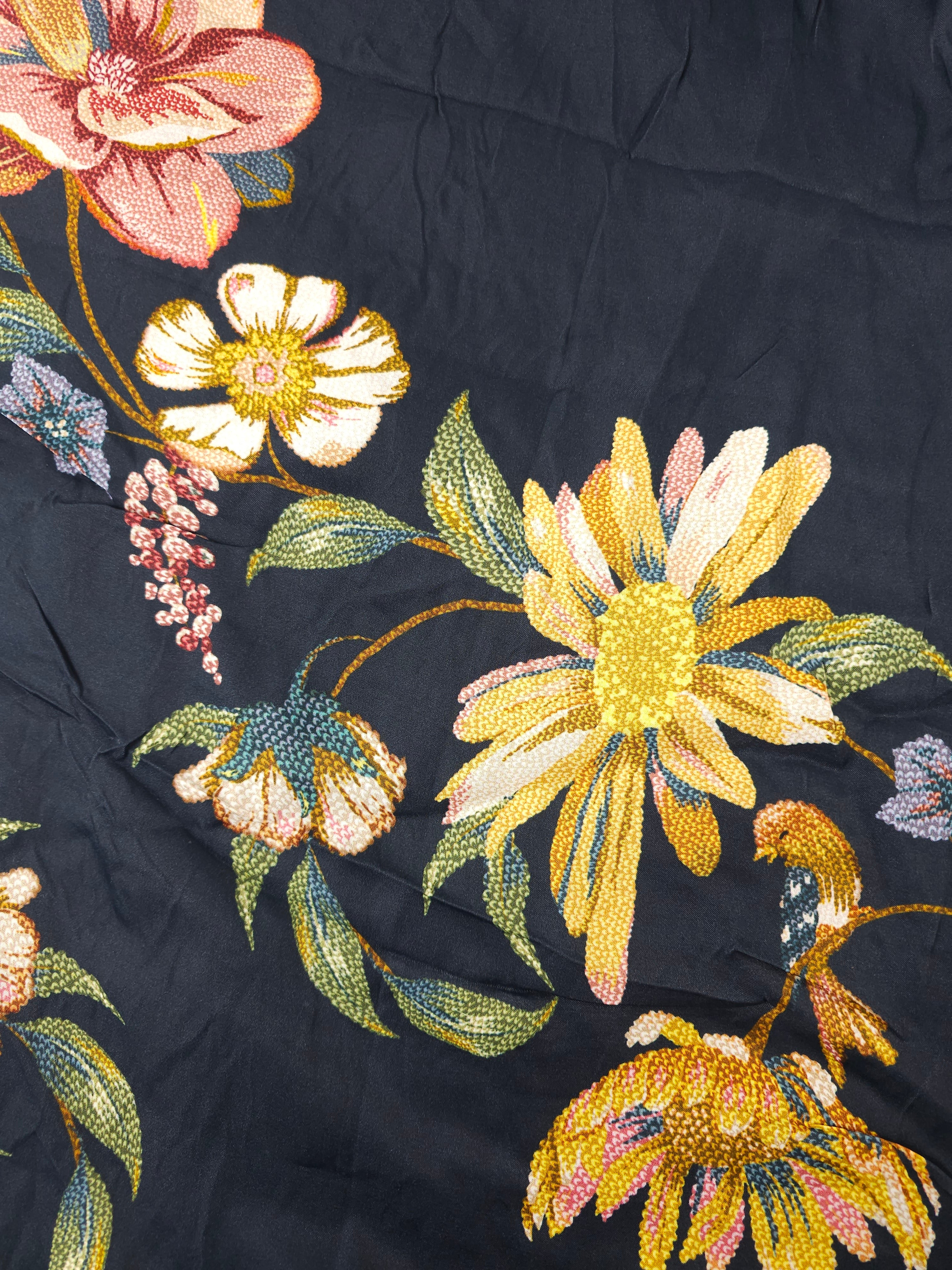 Golden bordering floral Viscose sateen-4m piece