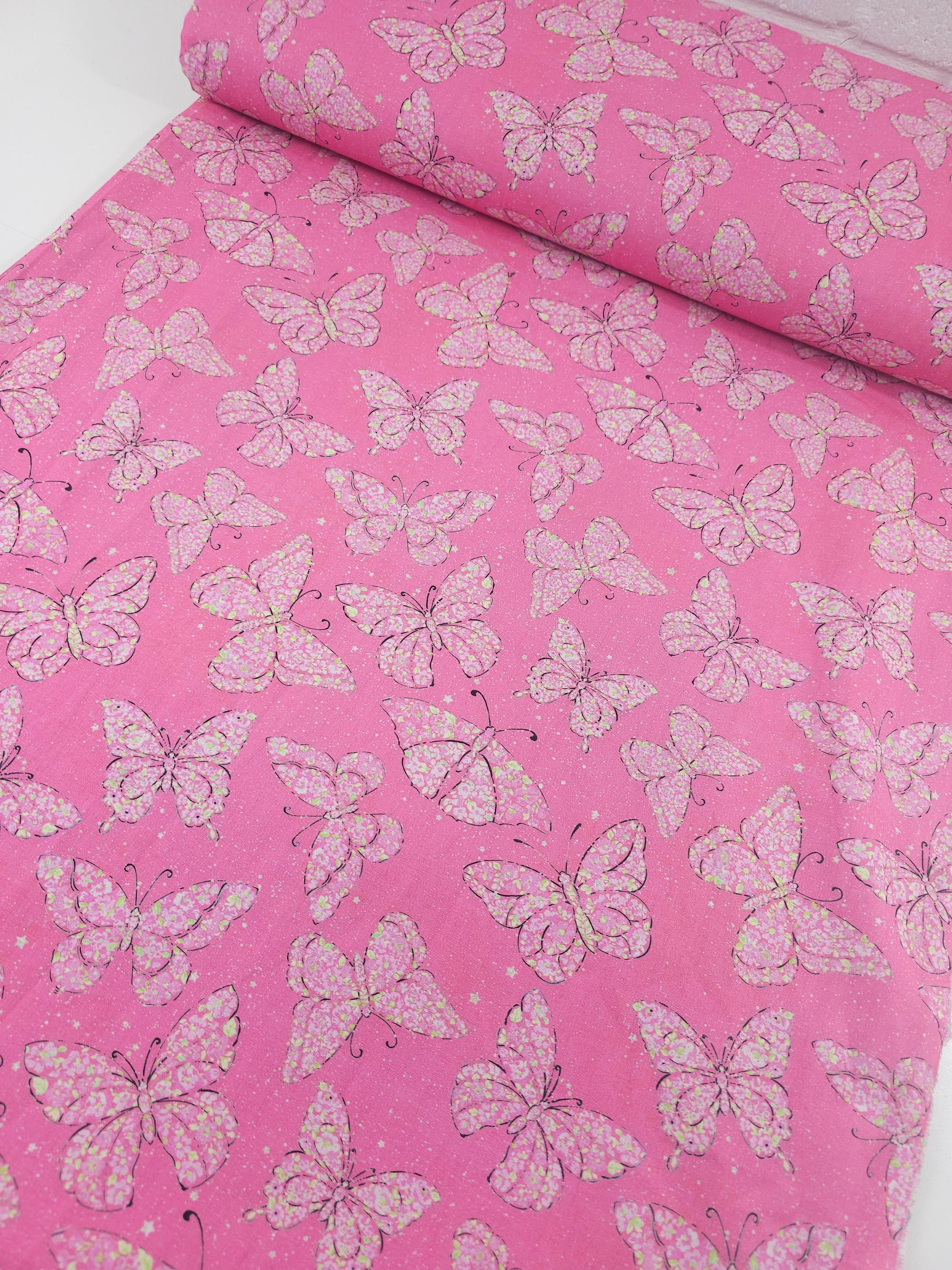 Pink Floating Butterflies 100% Cotton