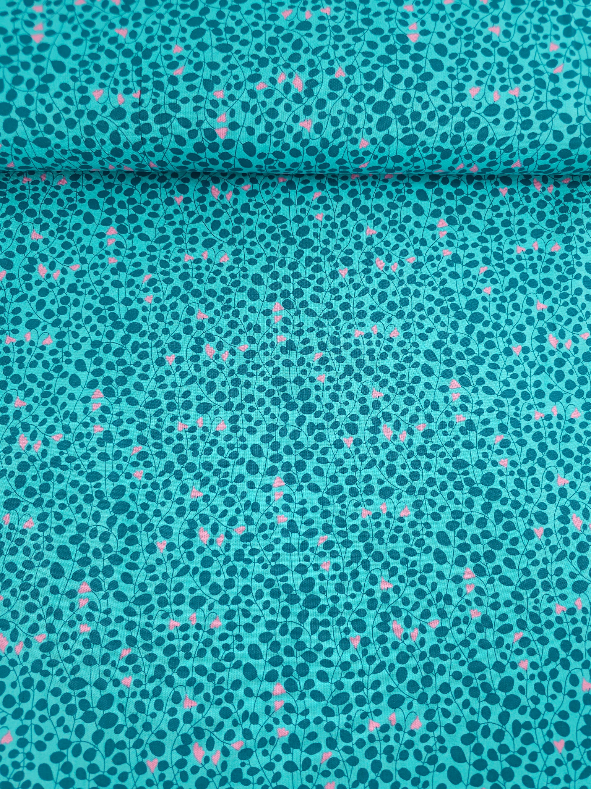 Teal/Pink Blooming Leaf Twine 100% Cotton - Benartex