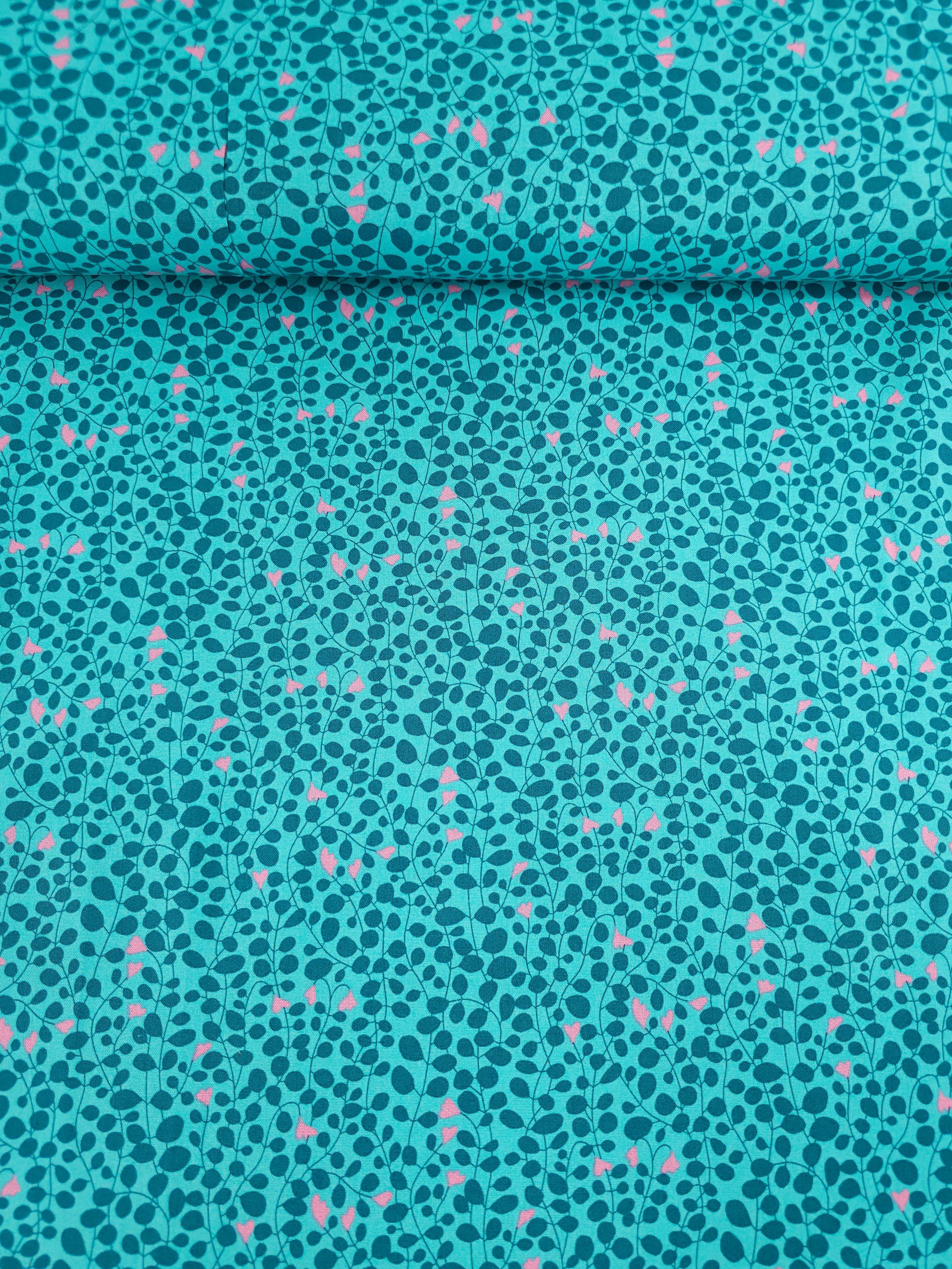 Teal/Pink Blooming Leaf Twine 100% Cotton - Benartex