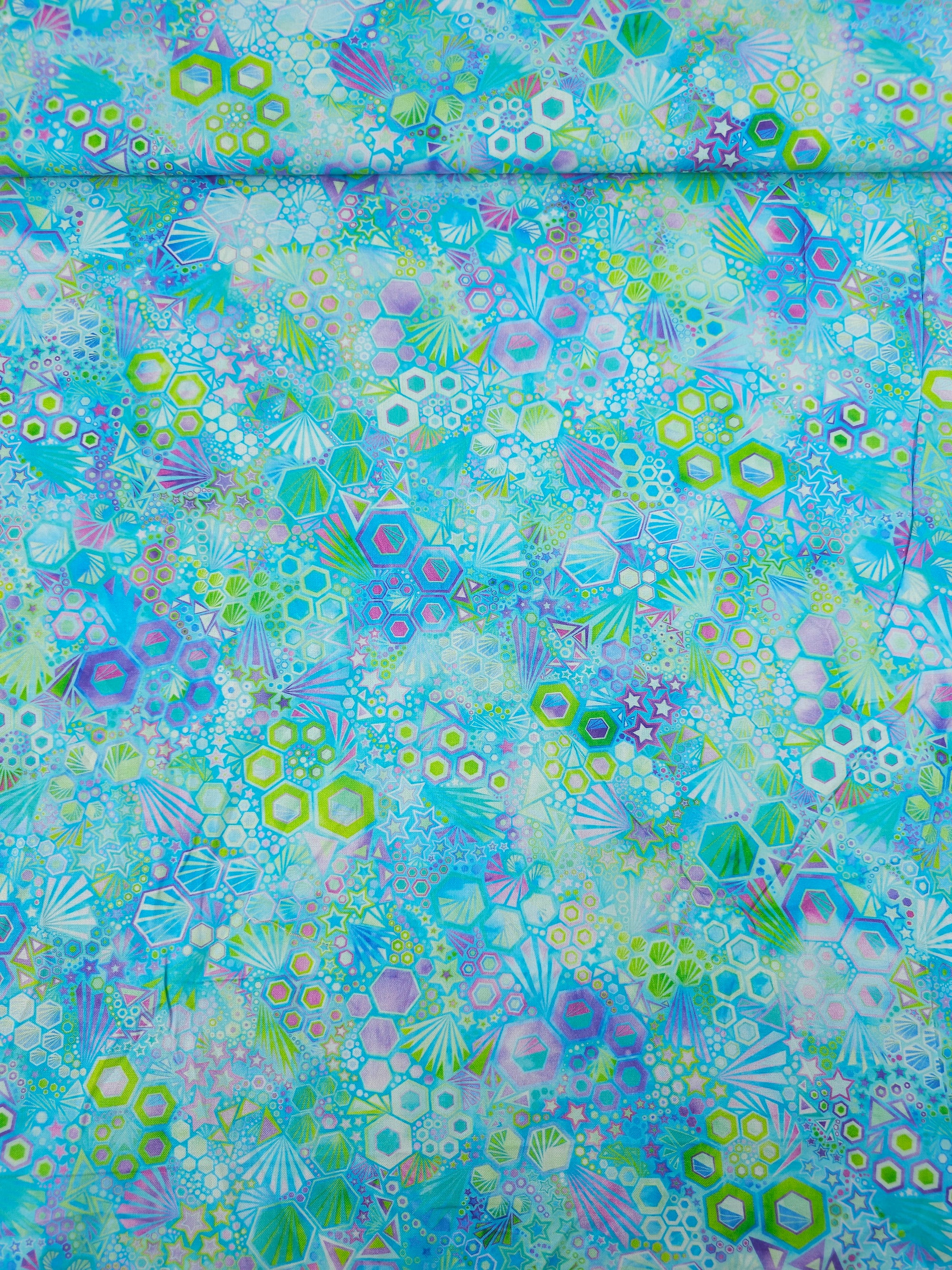 Bluey Lime/Purple Star Phantasma 100% Cotton - Robert Kaufman