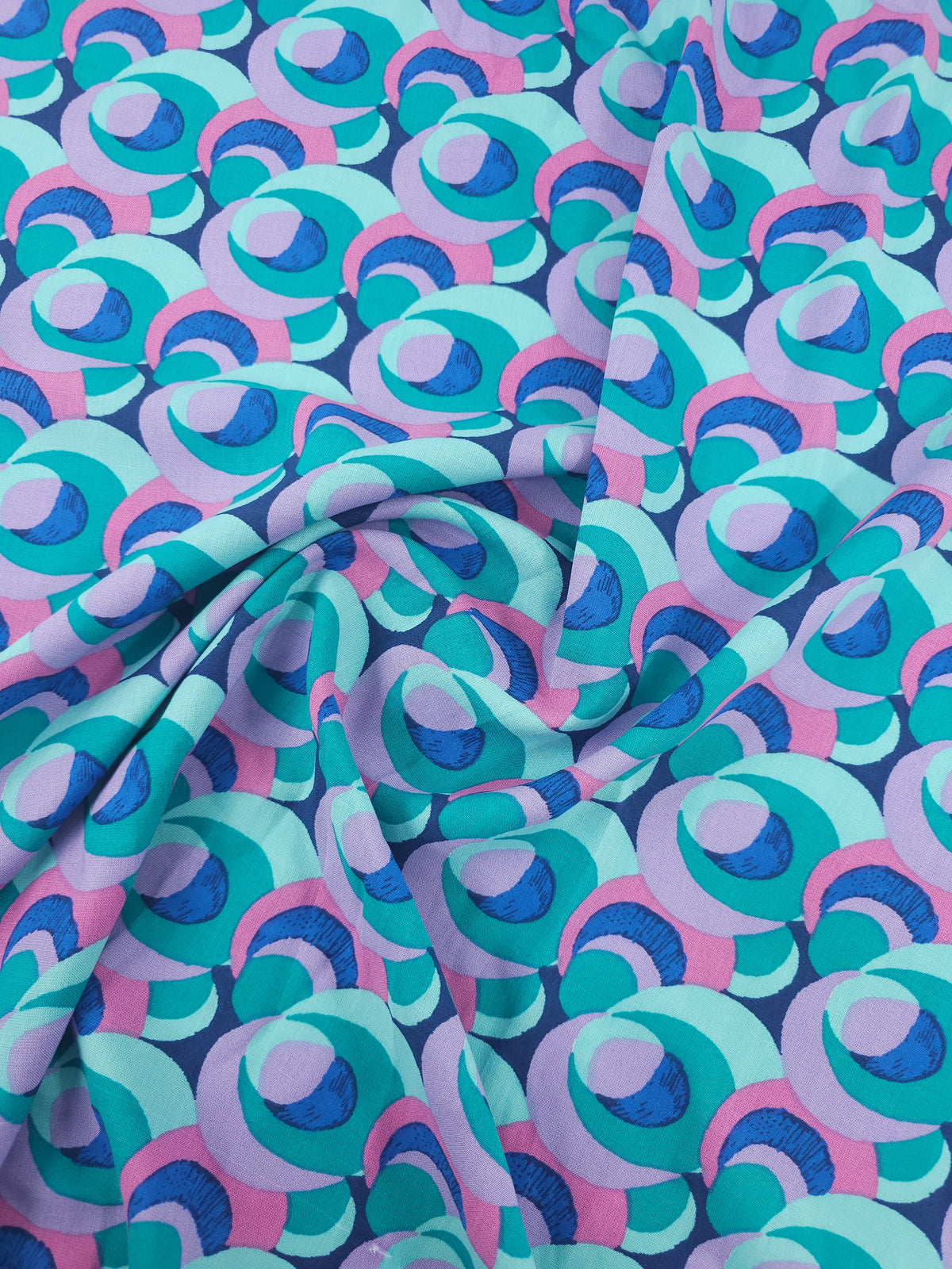 Teal/Purple Quirky Circle Link Viscose Challis