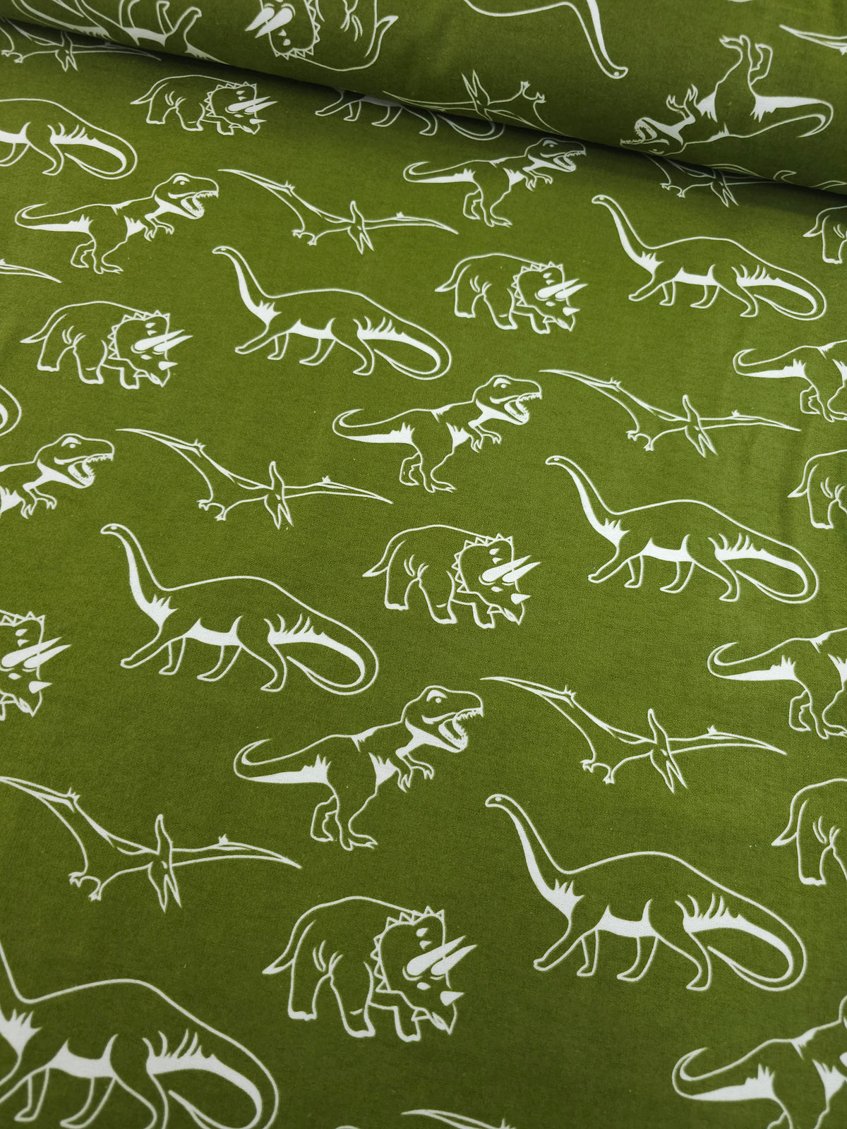 Olive Green Dino Lightweight Flannel Cotton