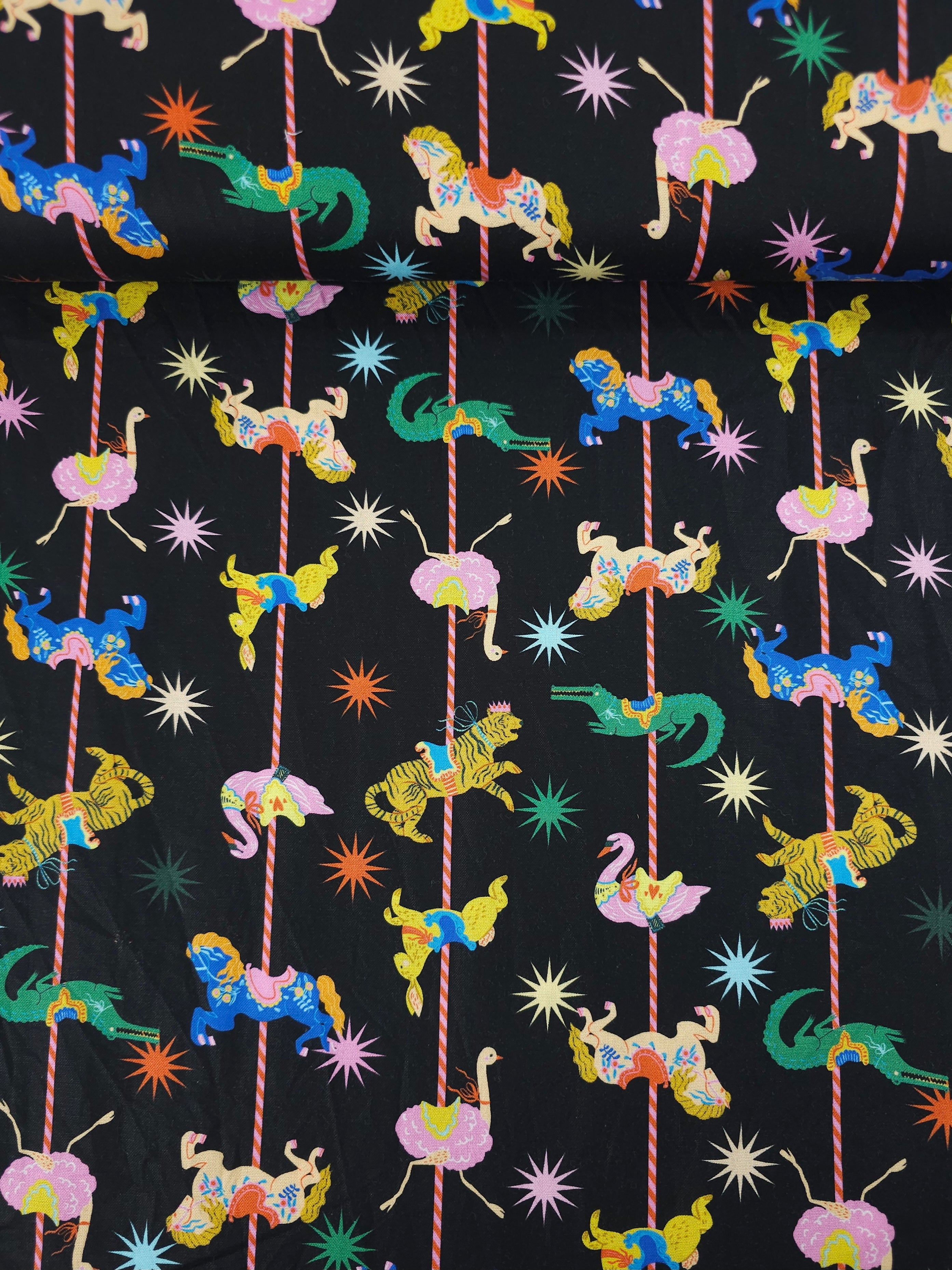 Black Carousel Animal Ride 100% Cotton