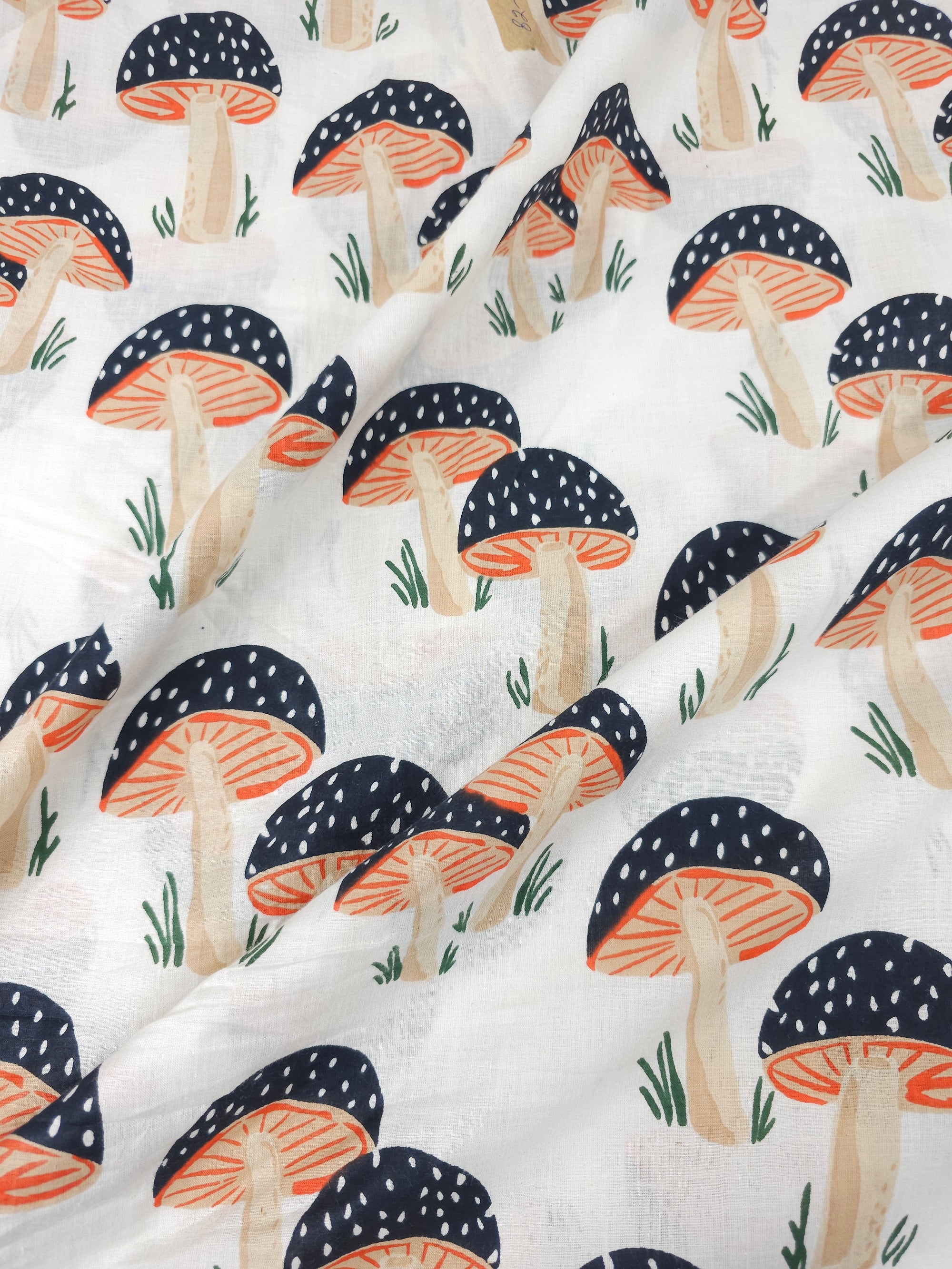 Ultra Dark Navy Mushroom Block Print Cotton