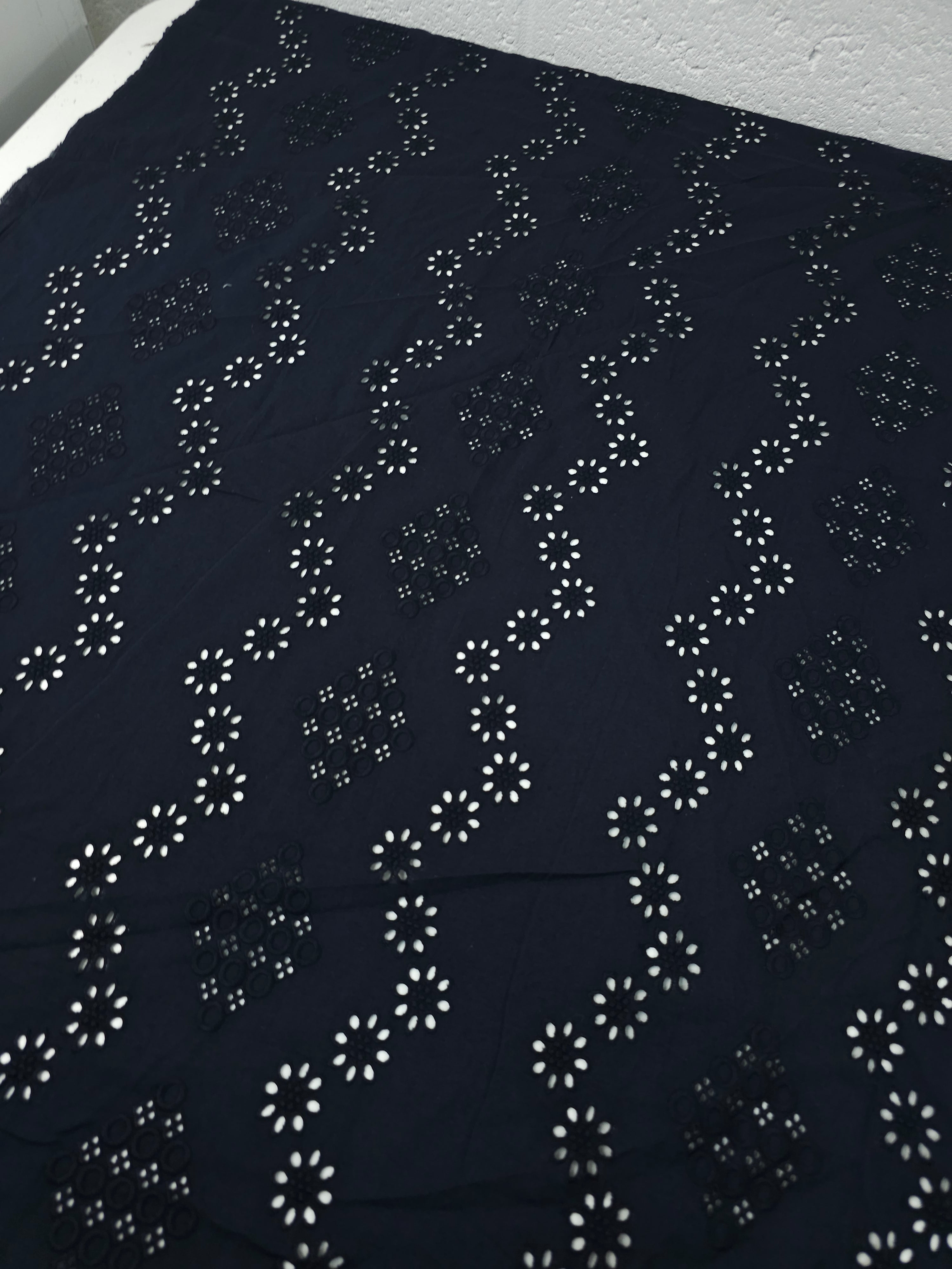 Hale Navy Damask Floral Cotton Poplin Broderie Anglaise