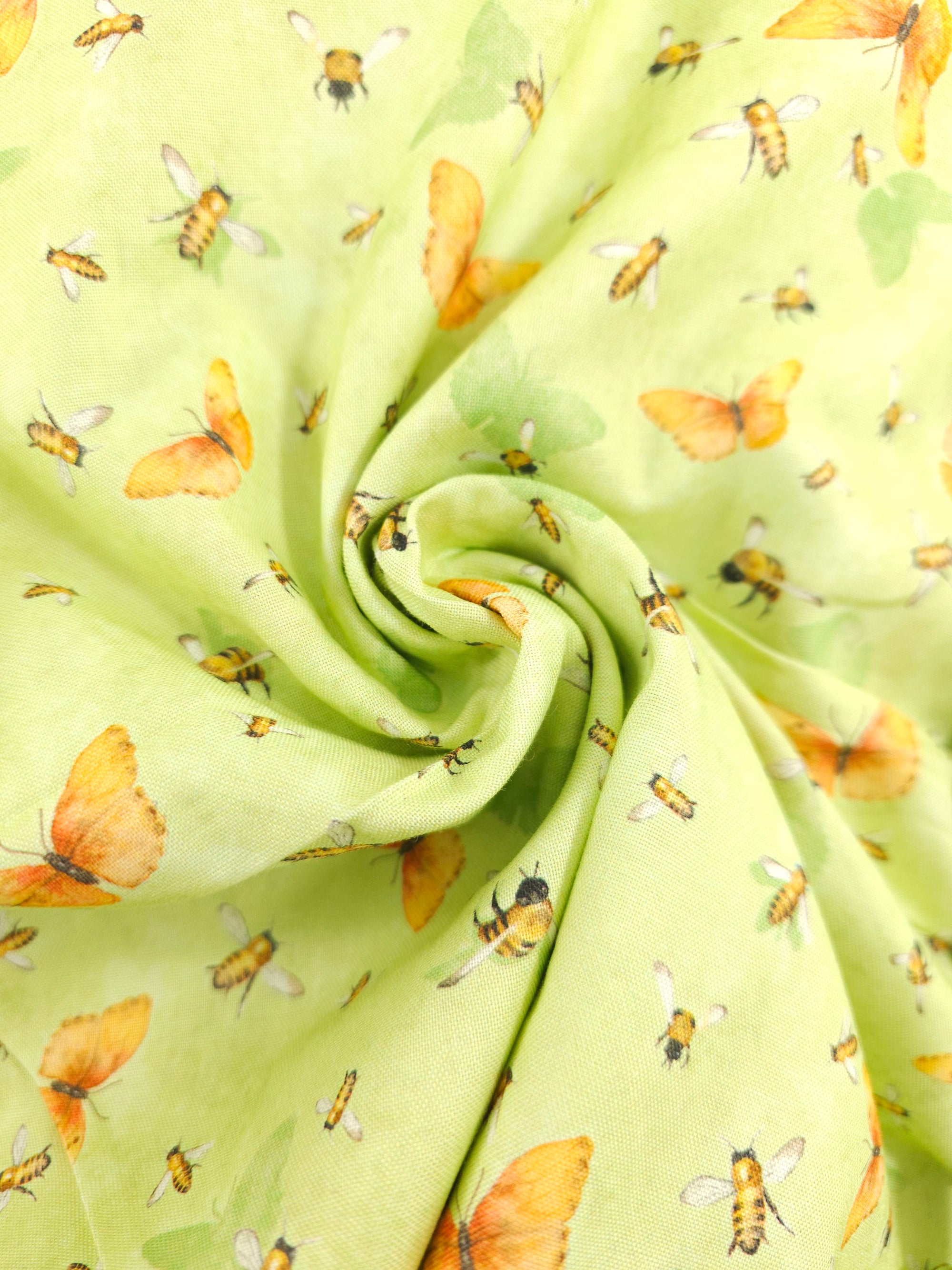 Green Butterfly & Bumblebee Flight Cotton (Various Sizes)