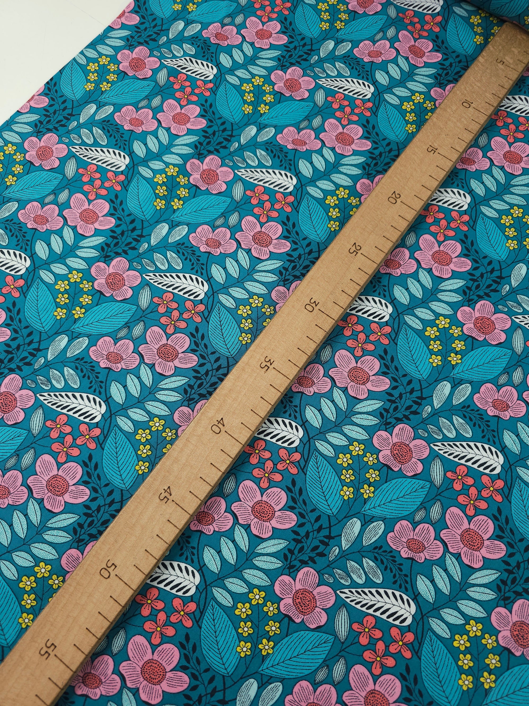 Teal Flouresence Floral 100% Cotton - Benartex