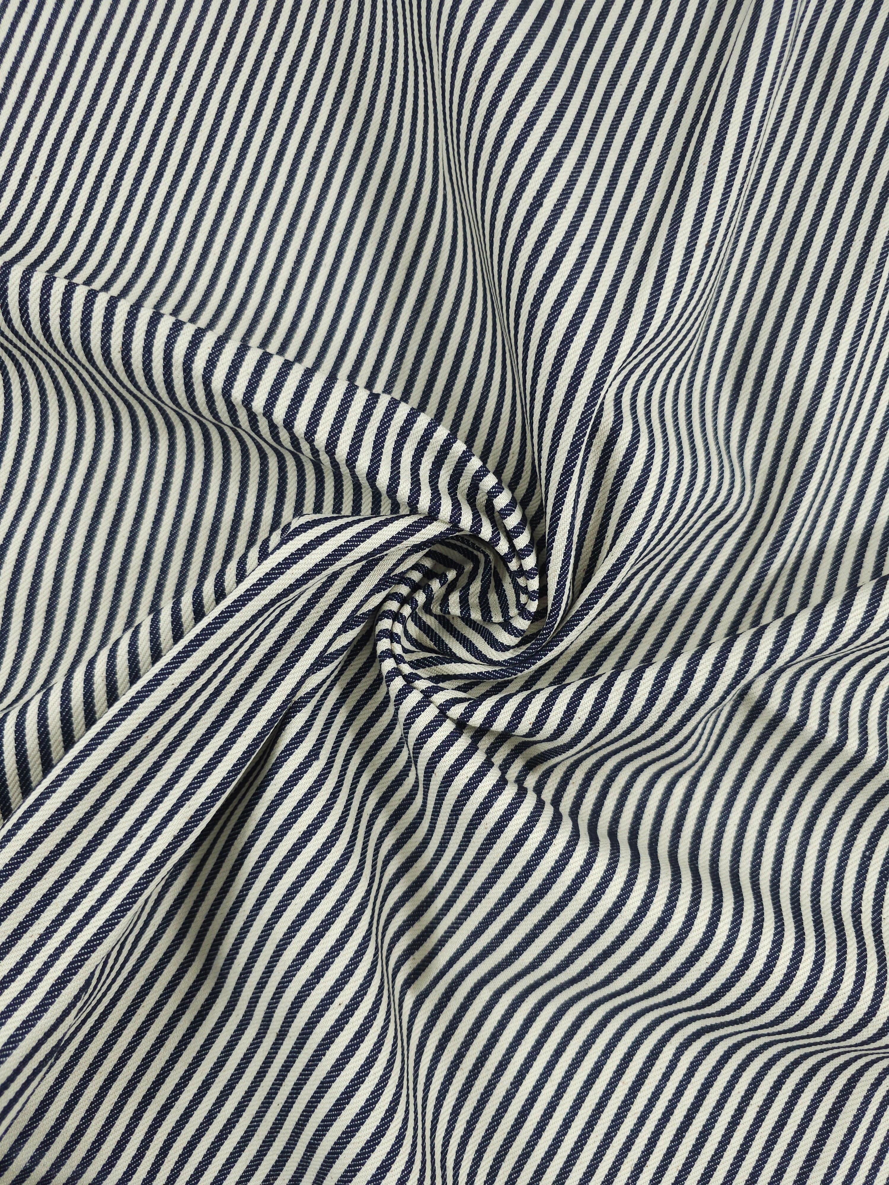 Ivory/Navy Narrow Stripe Denim
