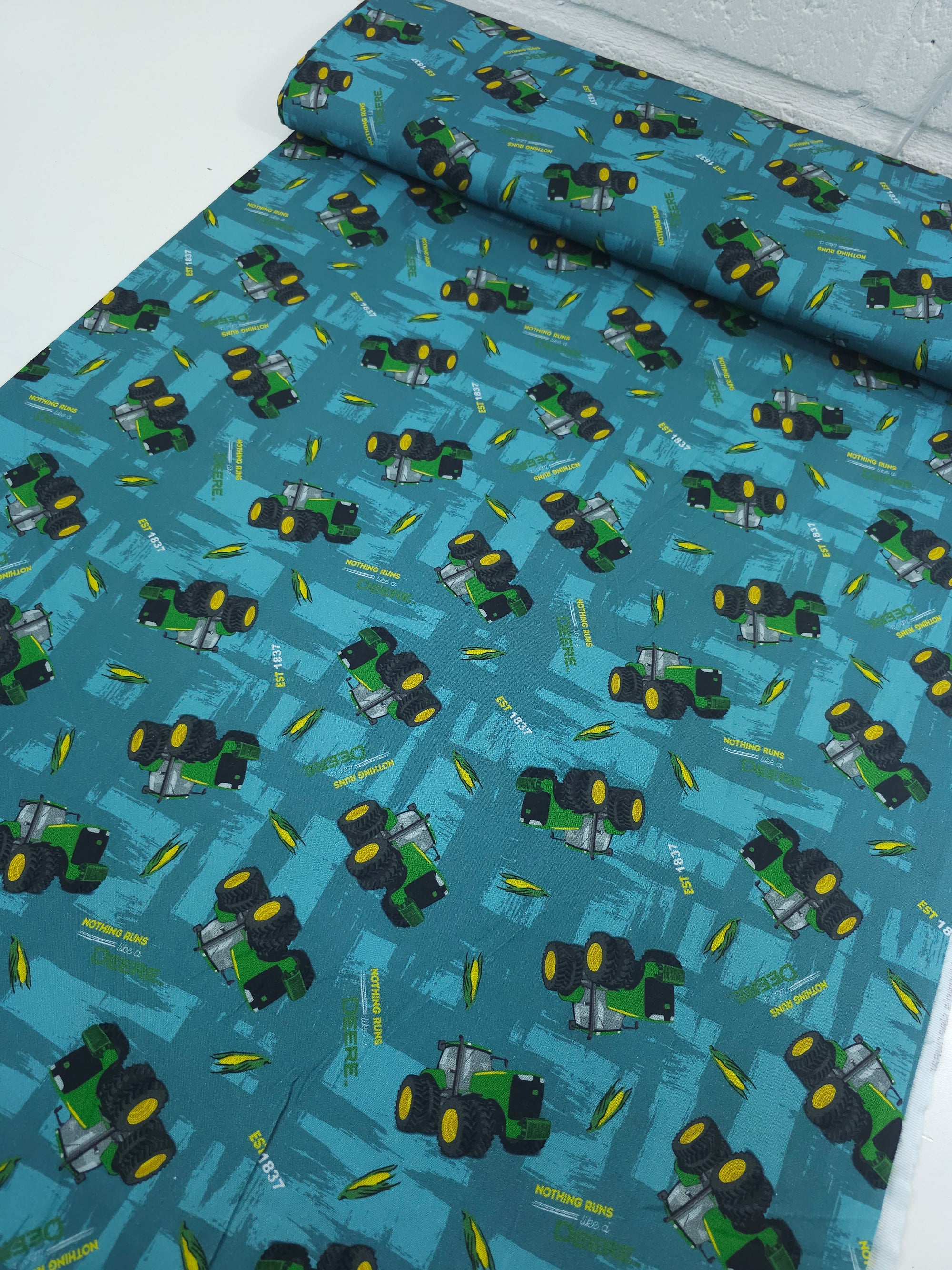 Teal John Deere Tractor Slogan 100% Cotton