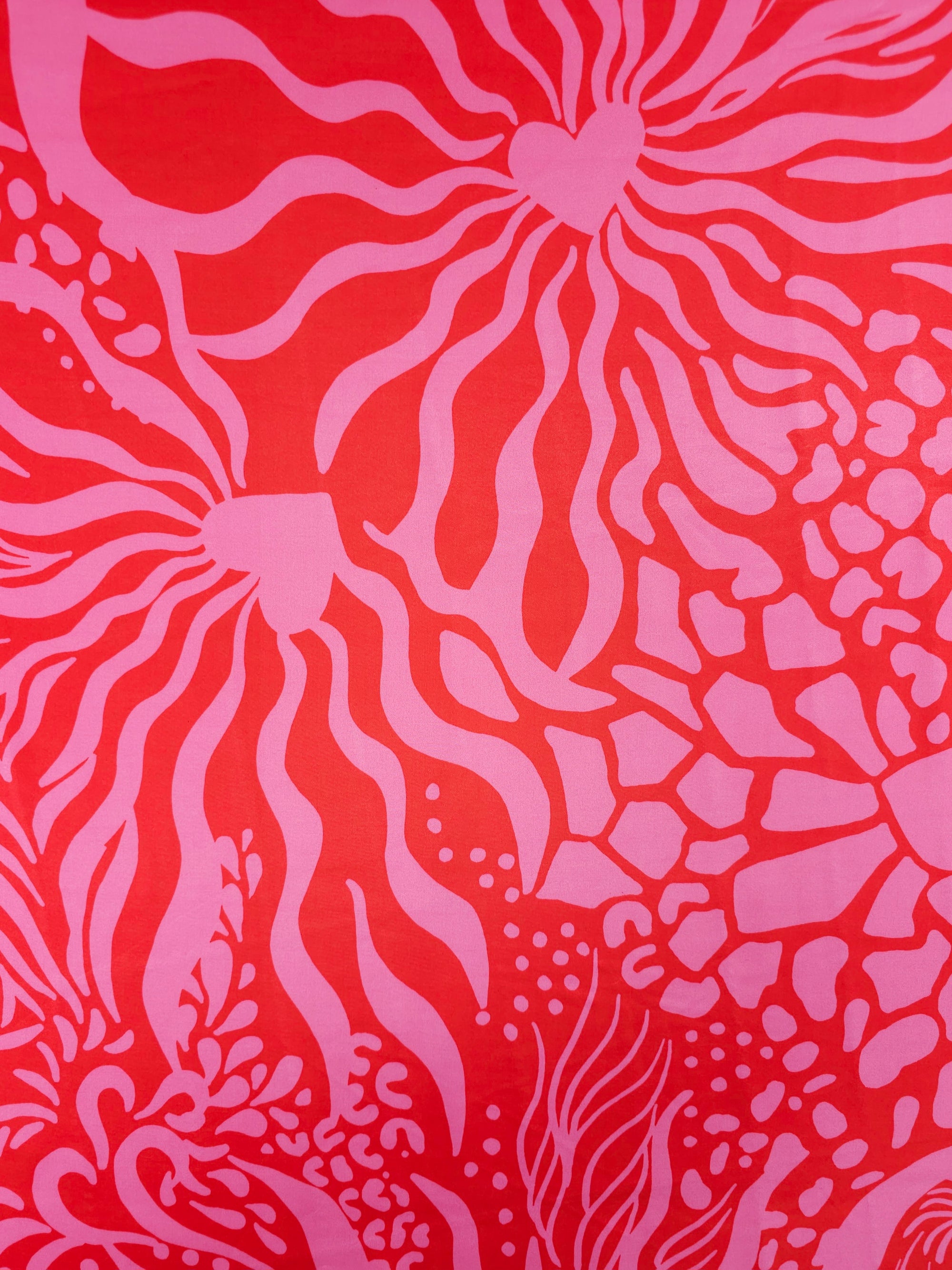 Pink/Red Heart Swirl Viscose Satin