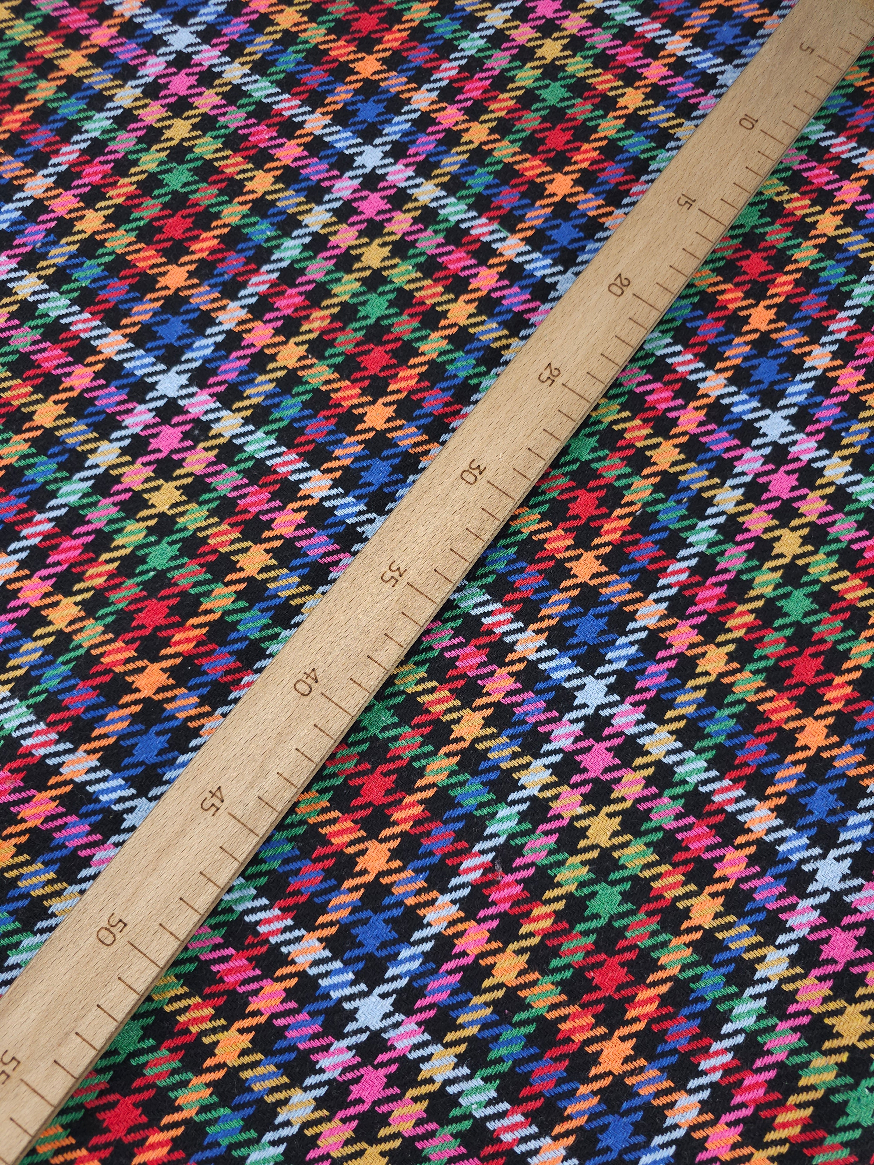 Black Multicolour Tartan Check Boucle