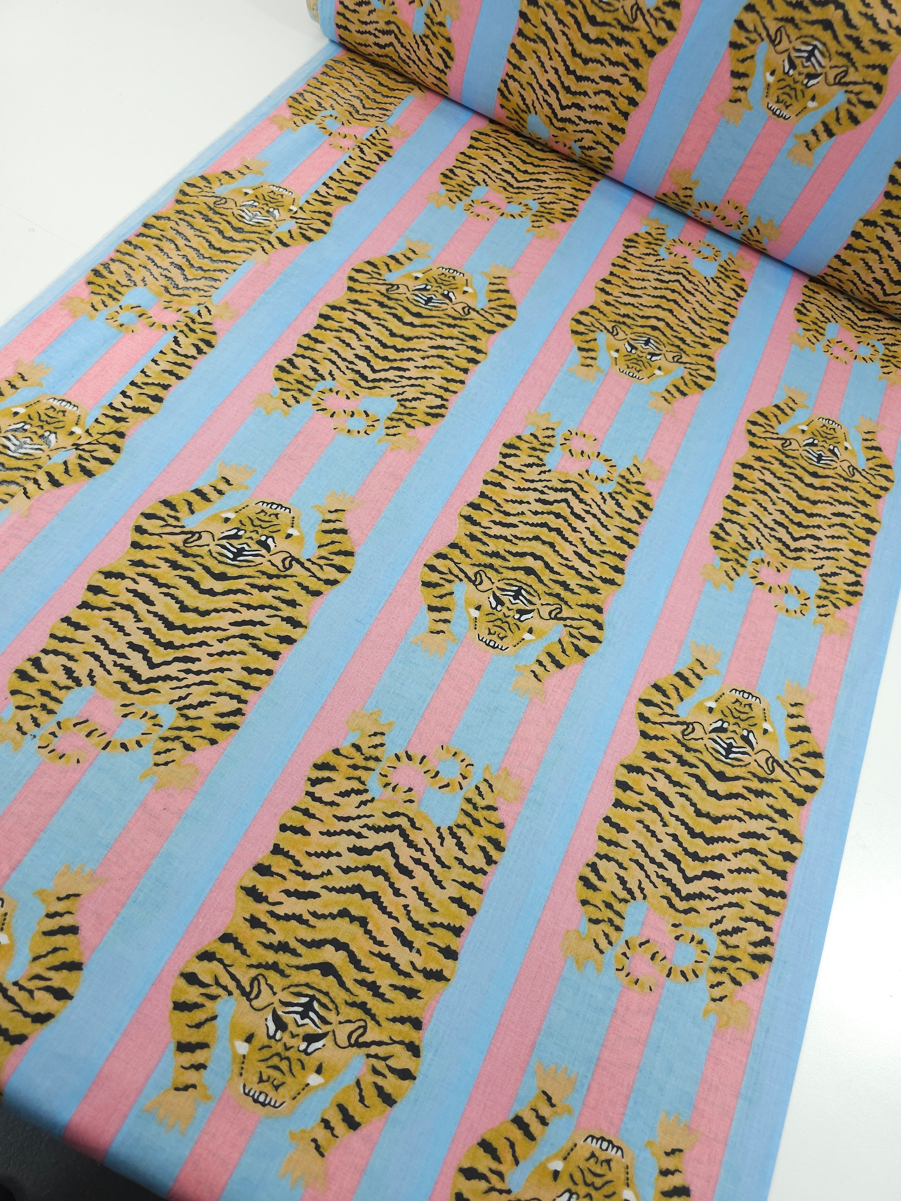 Baby Blue/Pink Tiger Stripe Cambric Cotton