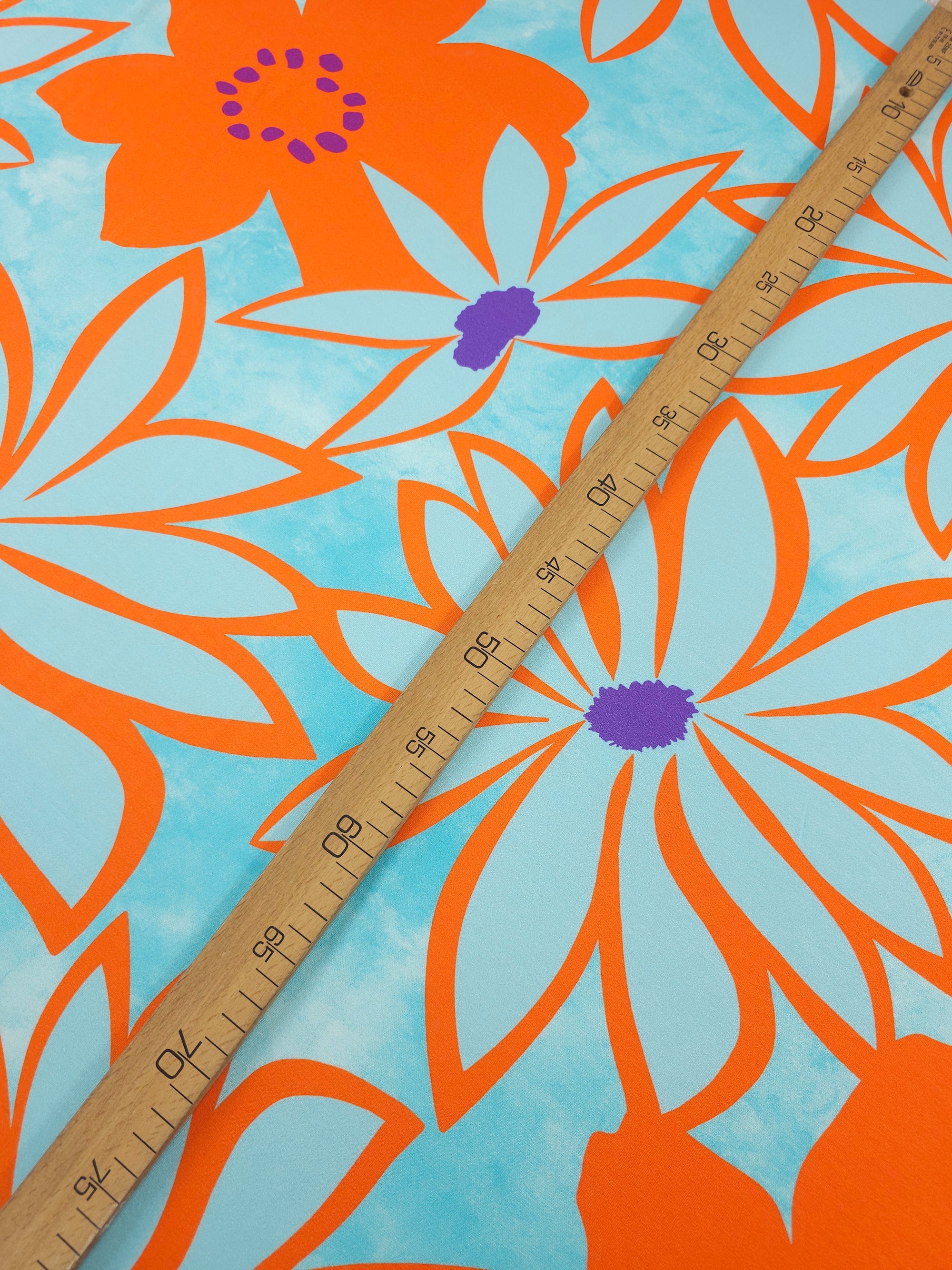 Blue/Orange Large Wonderflower Viscose Jersey