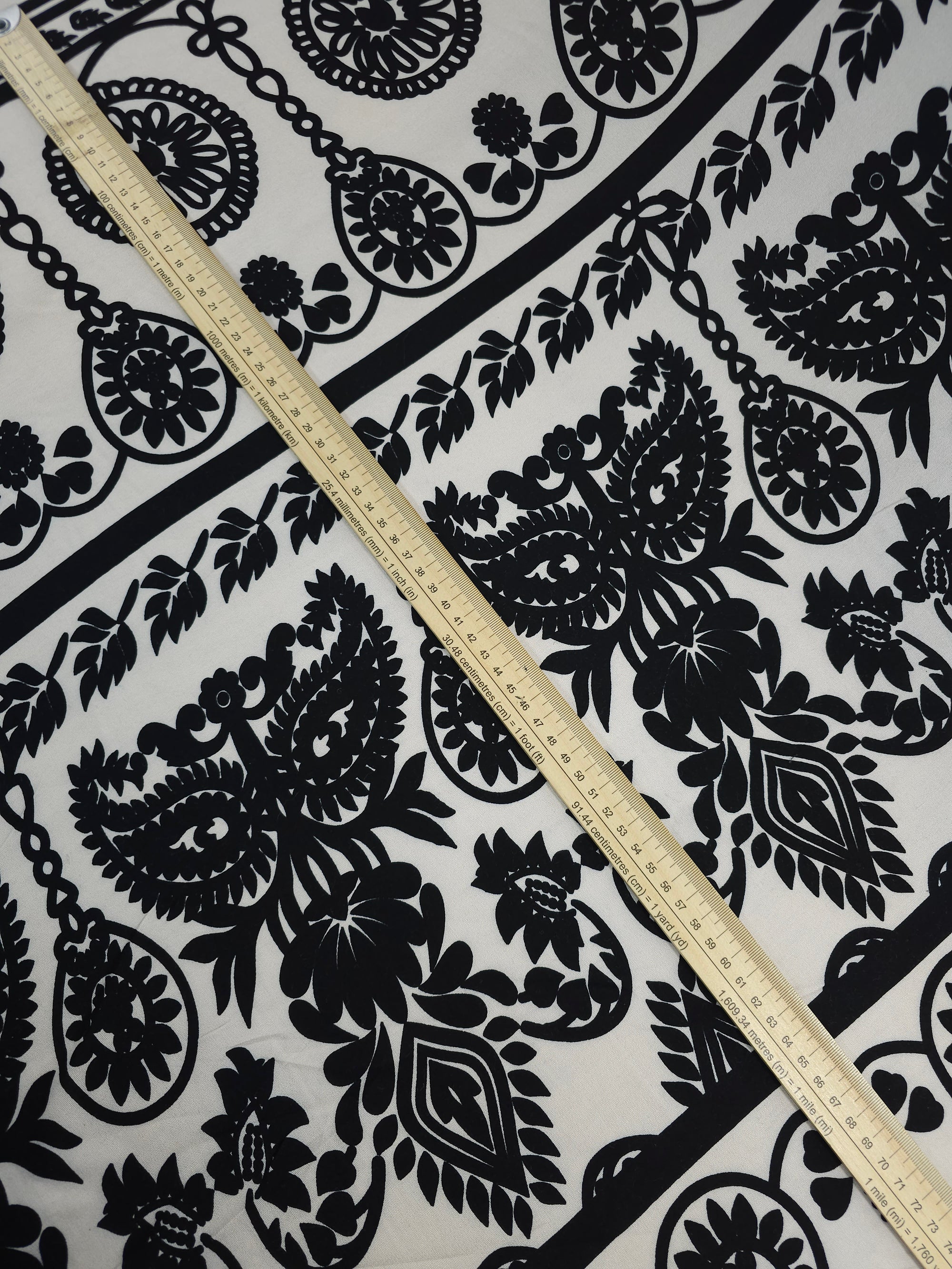 Beige/Black Masquerade Damask Viscose Challis