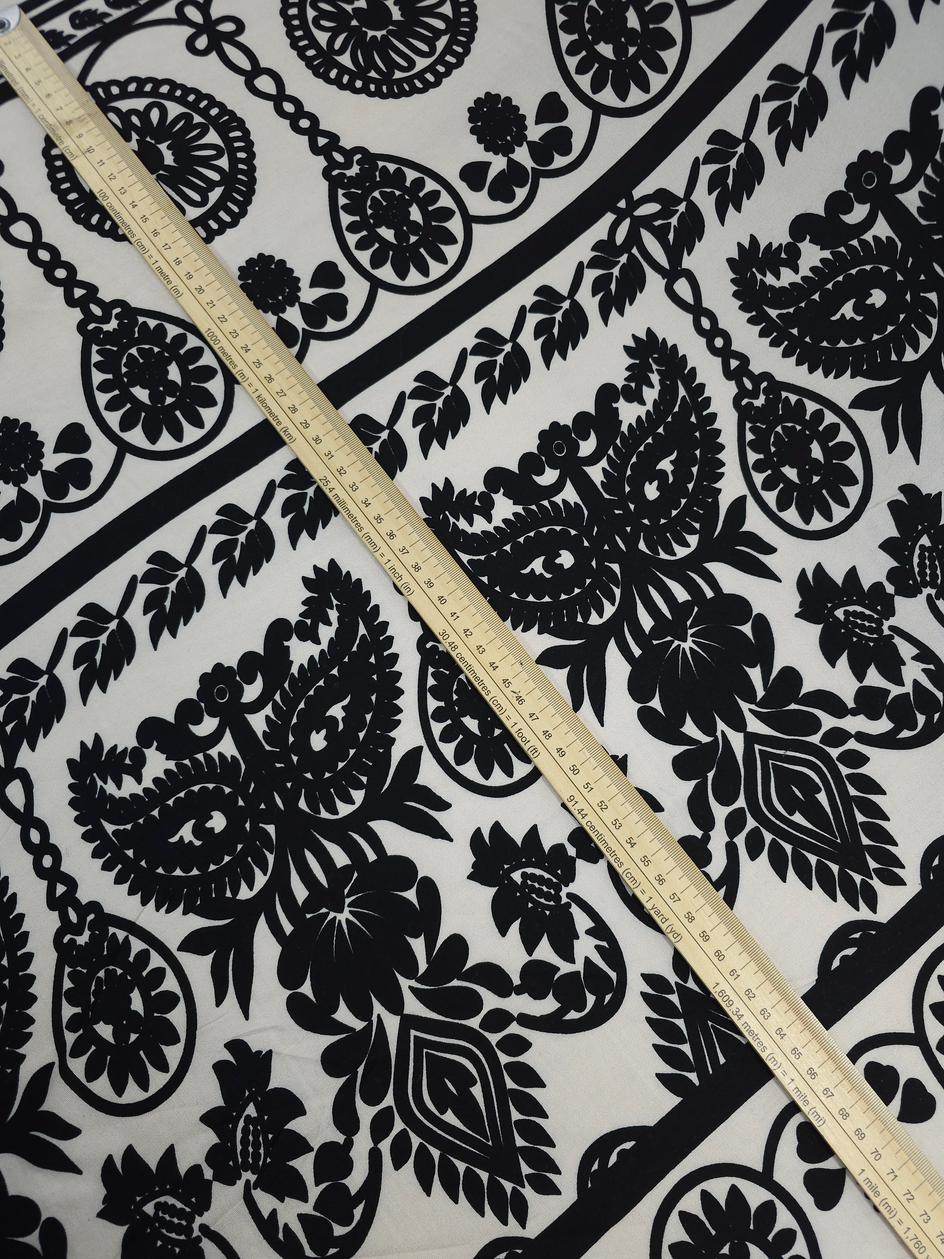 Beige/Black Masquerade Damask Viscose Challis