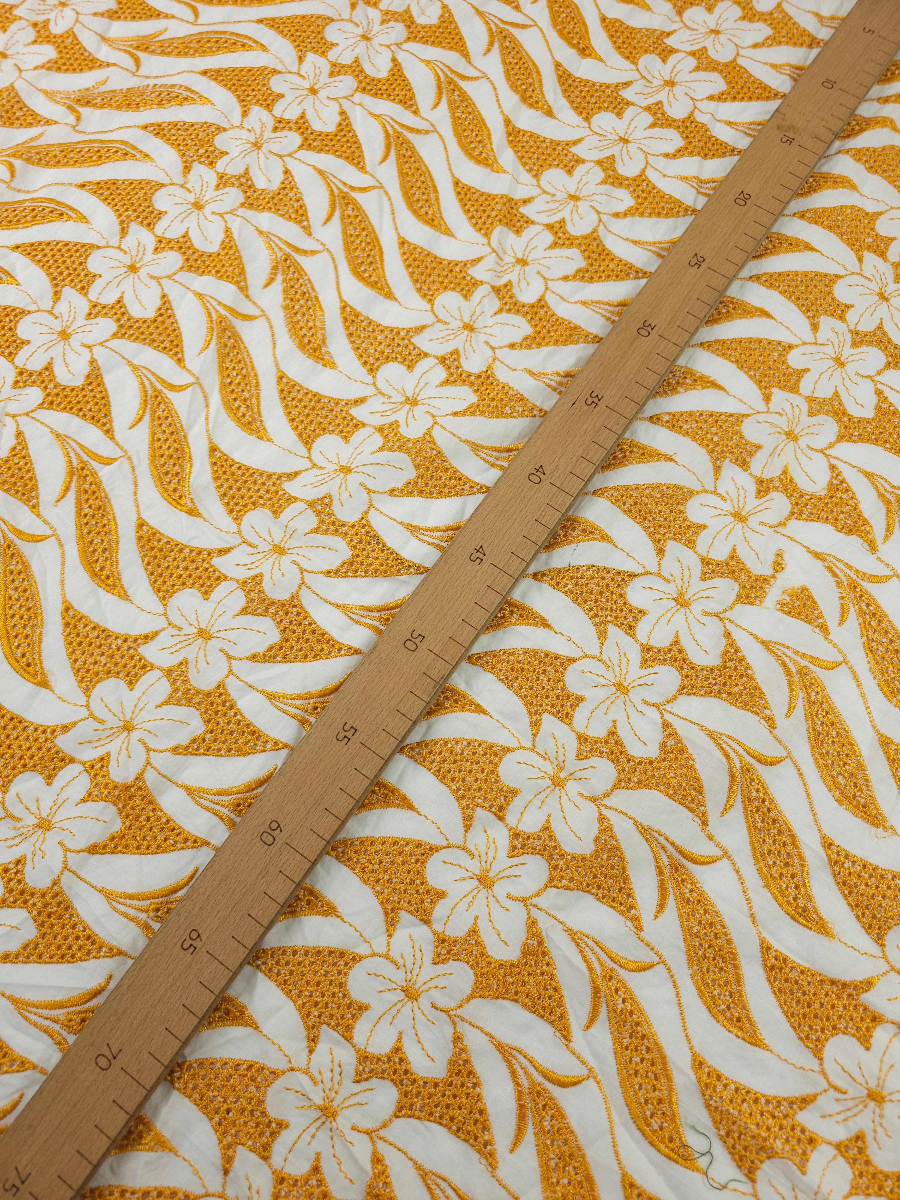 Deep Marigold Retro Winged Floral Cambric Cotton Broderie Anglaise