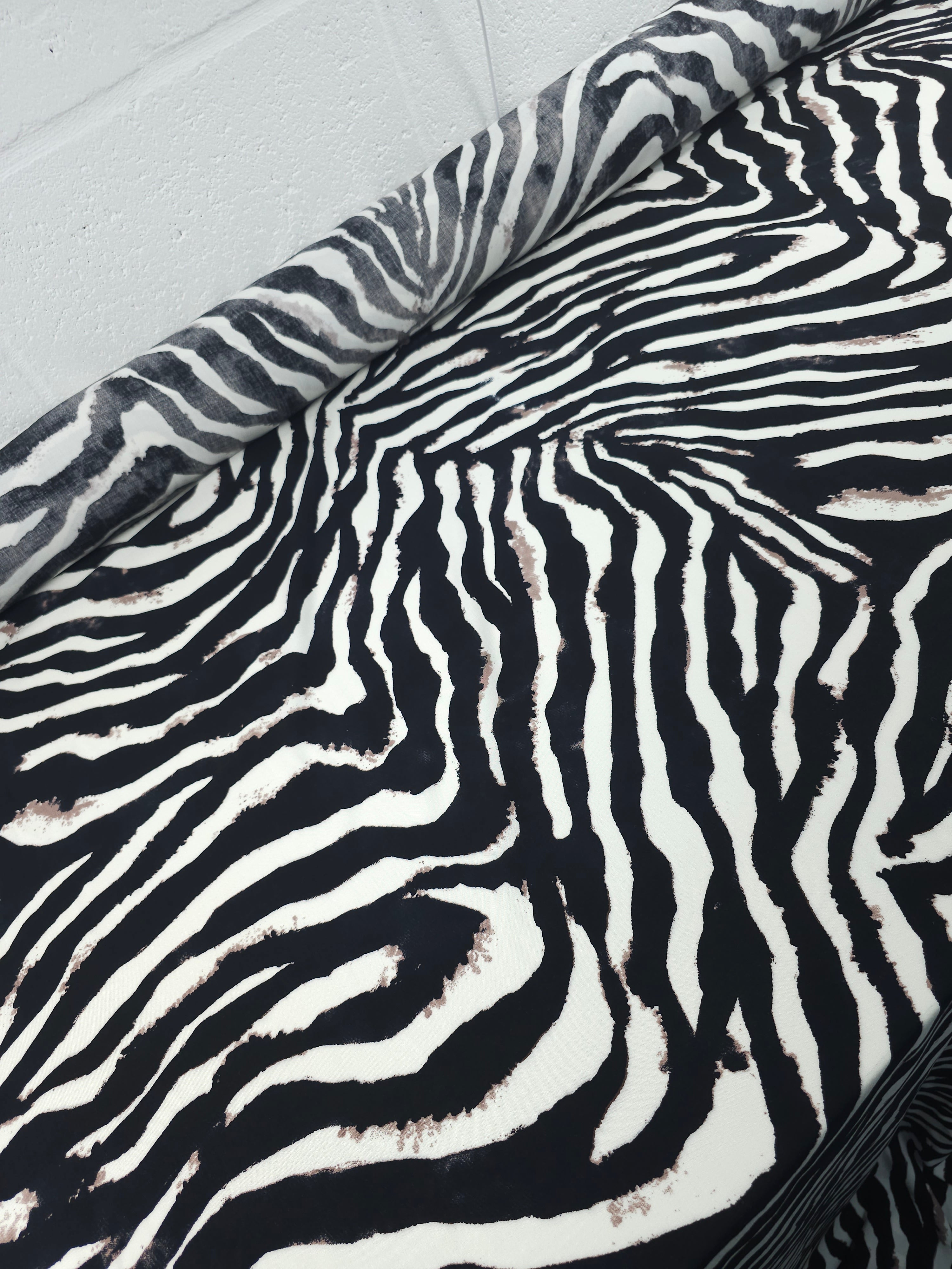 Black/Mocha Zebra Stripe Viscose Challis