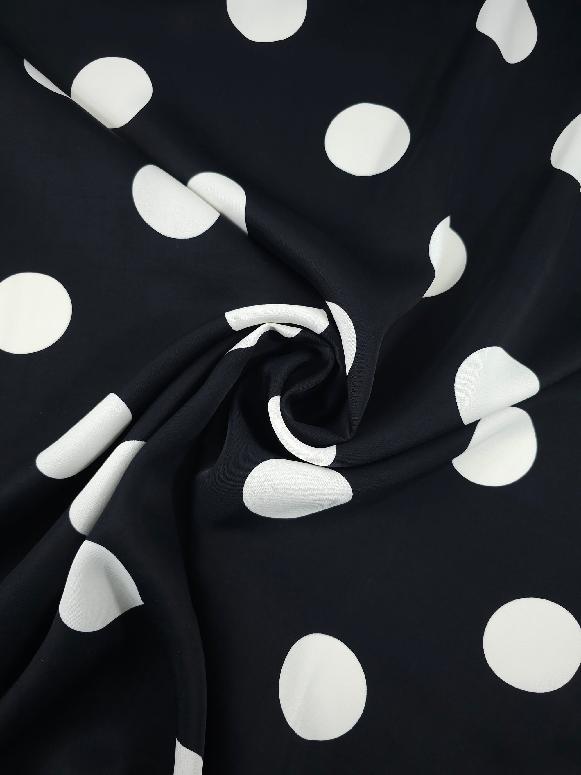 Black/White Large Polka Spot Viscose Satin