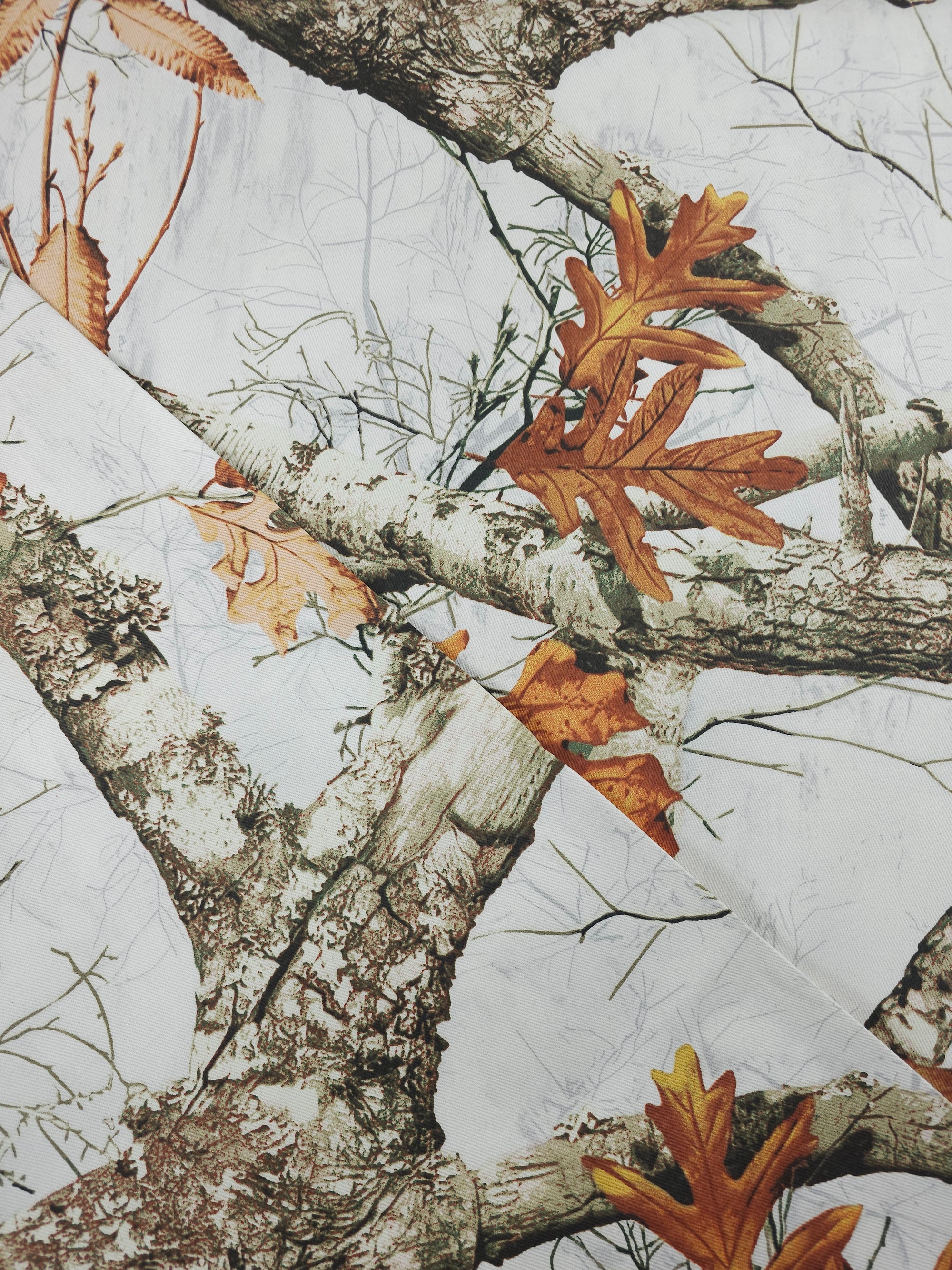 White Snowy Leaf Branches Canvas Cotton