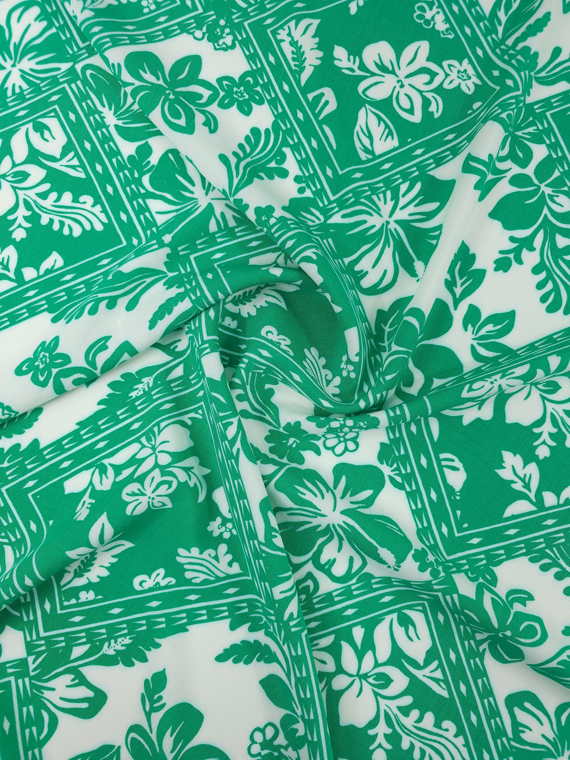 Green Hibiscus Diamond Floral Viscose Challis