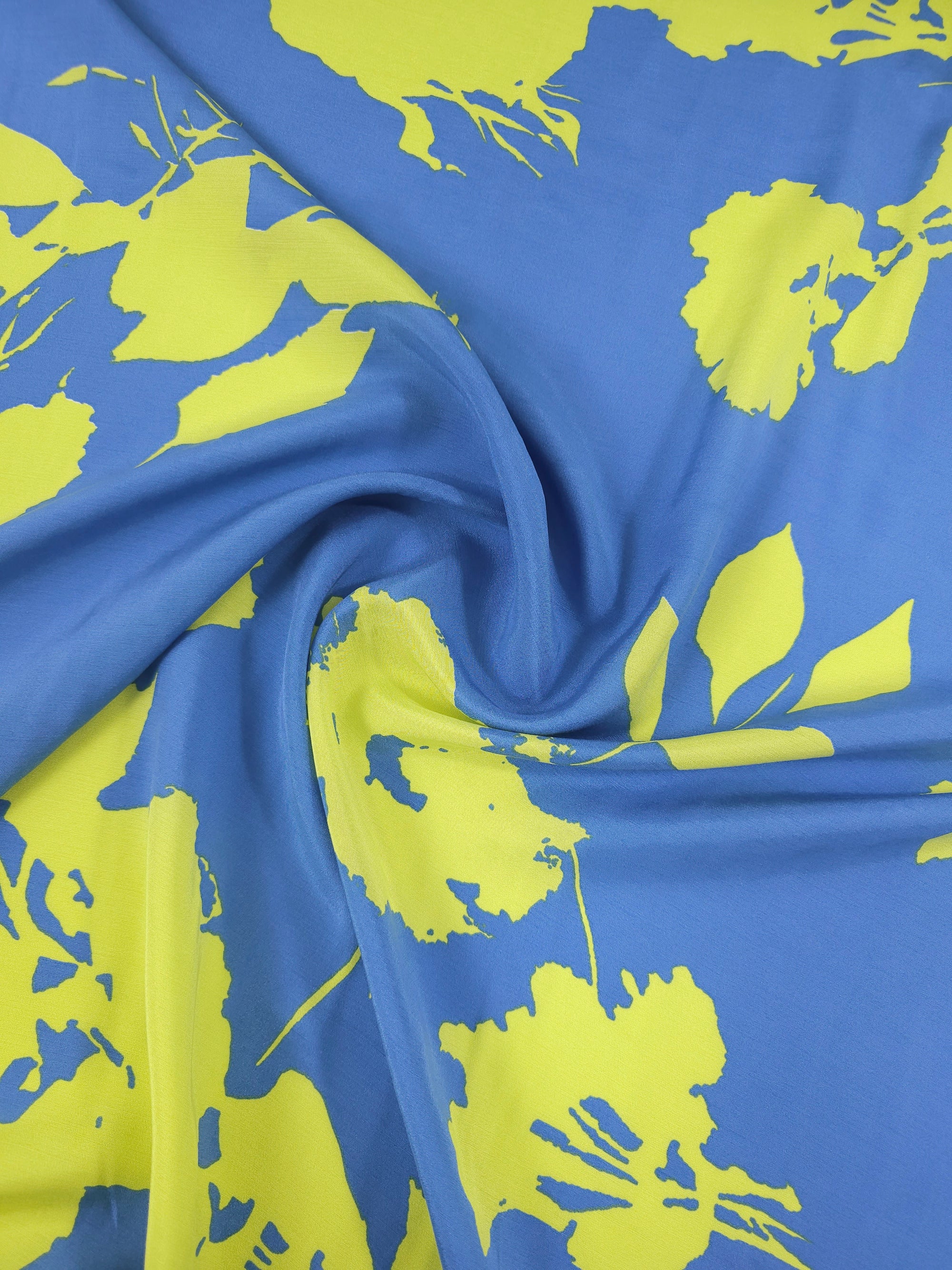 Lime/Blue Petal Flower Sketch Viscose